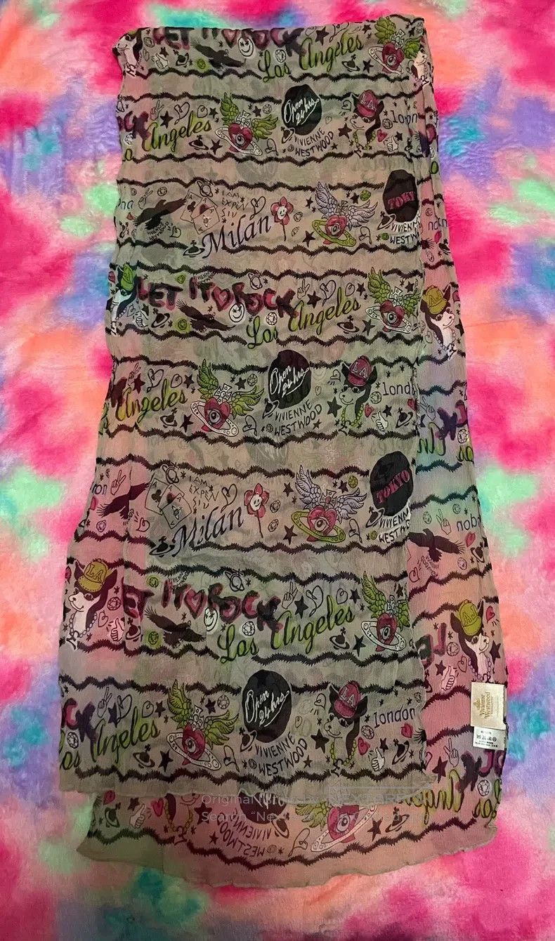 Vivienne Westwood Vivienne Westwood Colorful silk graffiti scarf long scarf, Size ONE SIZE - 2 Thumbnail