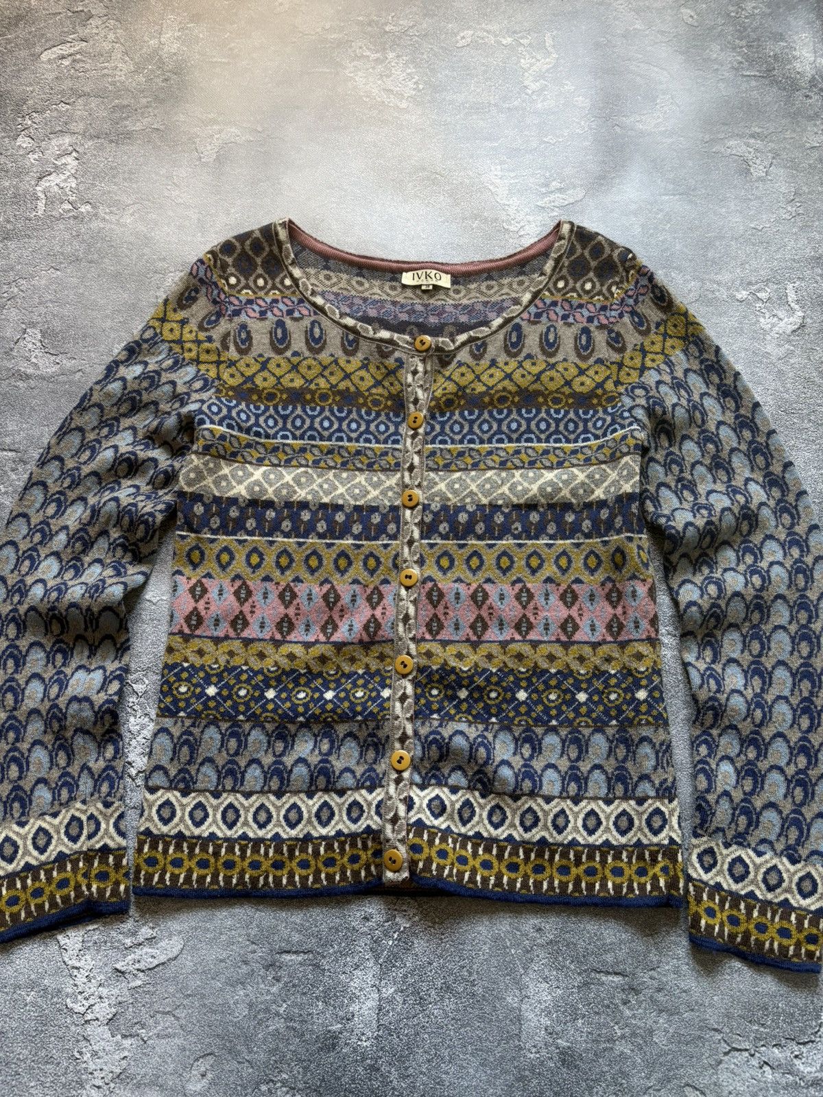Vintage Vintage Ivko Geometric Pattern Boho Ethnic Wool Cardigan Size XS / US 0-2 / IT 36-38 - 4 Thumbnail