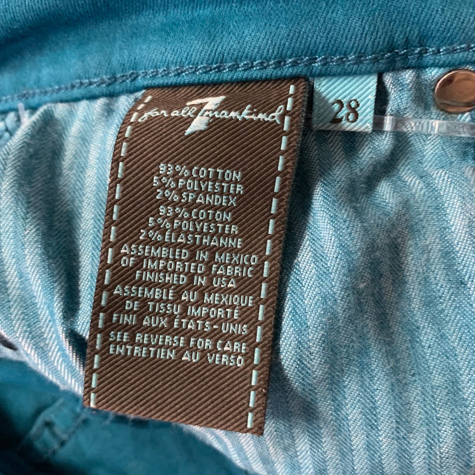 7 For All Mankind FOR ALL 7 MANKIND Size 30 Teal Cotton Denim Slim Pants Size US 30 / EU 46 - 5 Thumbnail