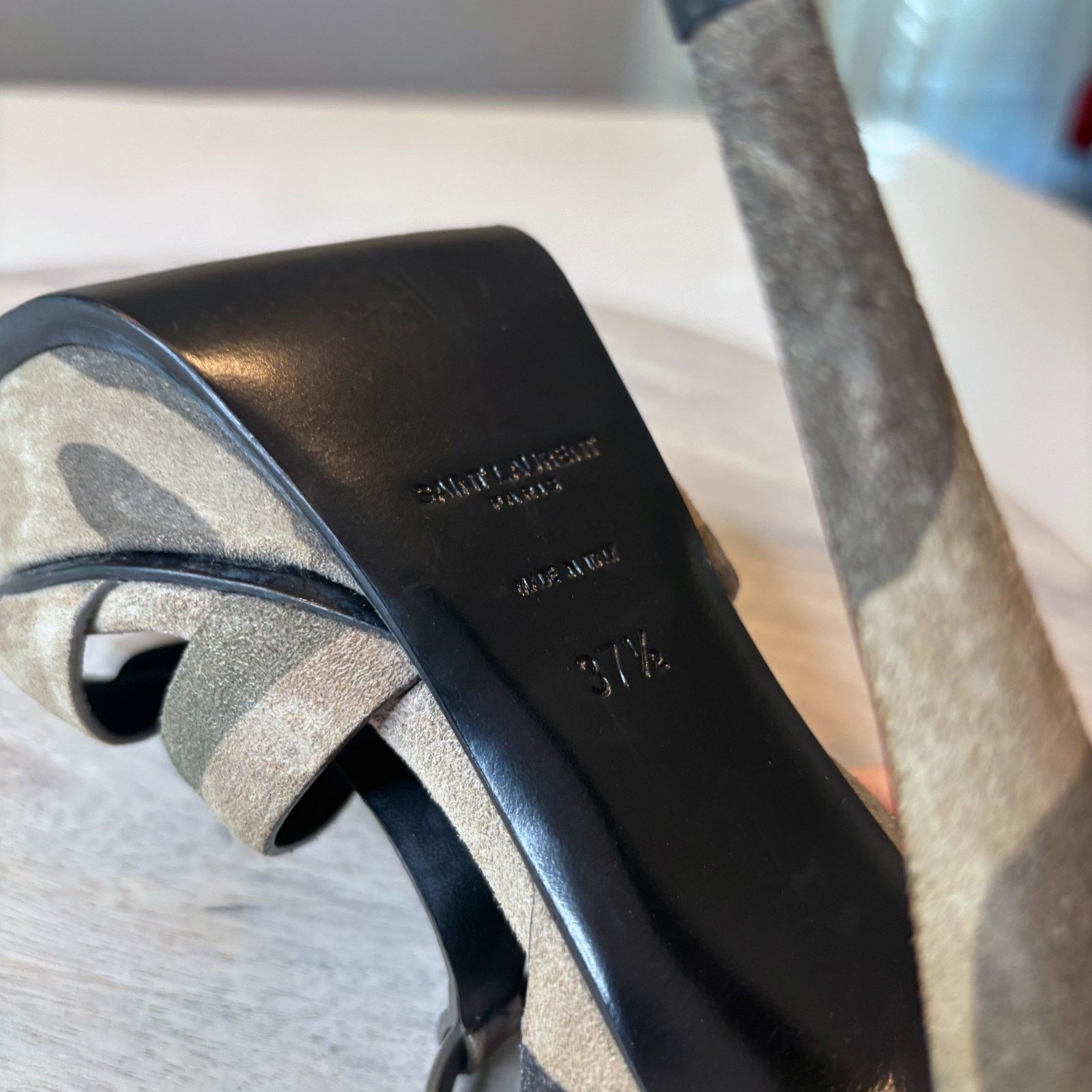 Saint Laurent Paris Yves Saint Laurent Camo Green Suede Tribute Heels Size 7.5 Size US 7.5 / IT 37.5 - 13 Thumbnail