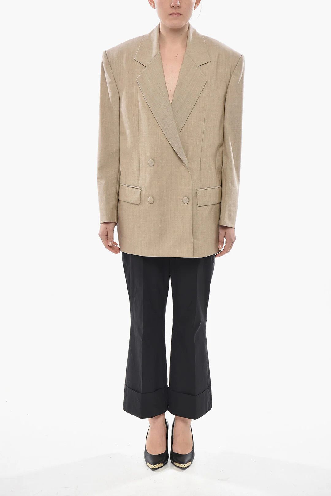 Givenchy og1mm0326 Oversized Double-Breasted Wool Blazer in Beige Size S / US 4 / IT 40 - 4 Thumbnail