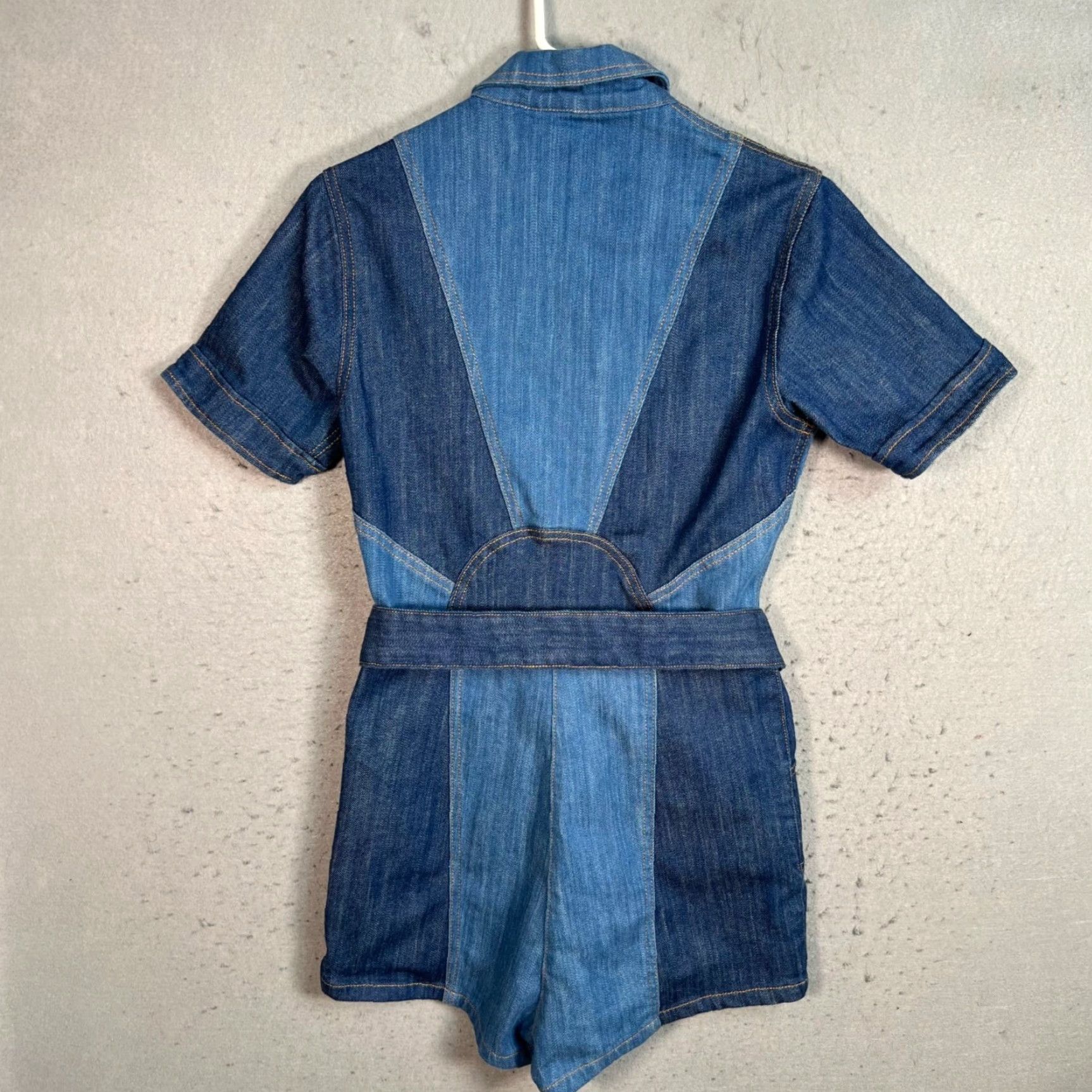 Vintage Stoned Immaculate Denim Romper Womens Medium Belted Short Sleeve One-Piece Blue USA Made Summer Size 32" / US 10 / IT 46 - 2 Thumbnail