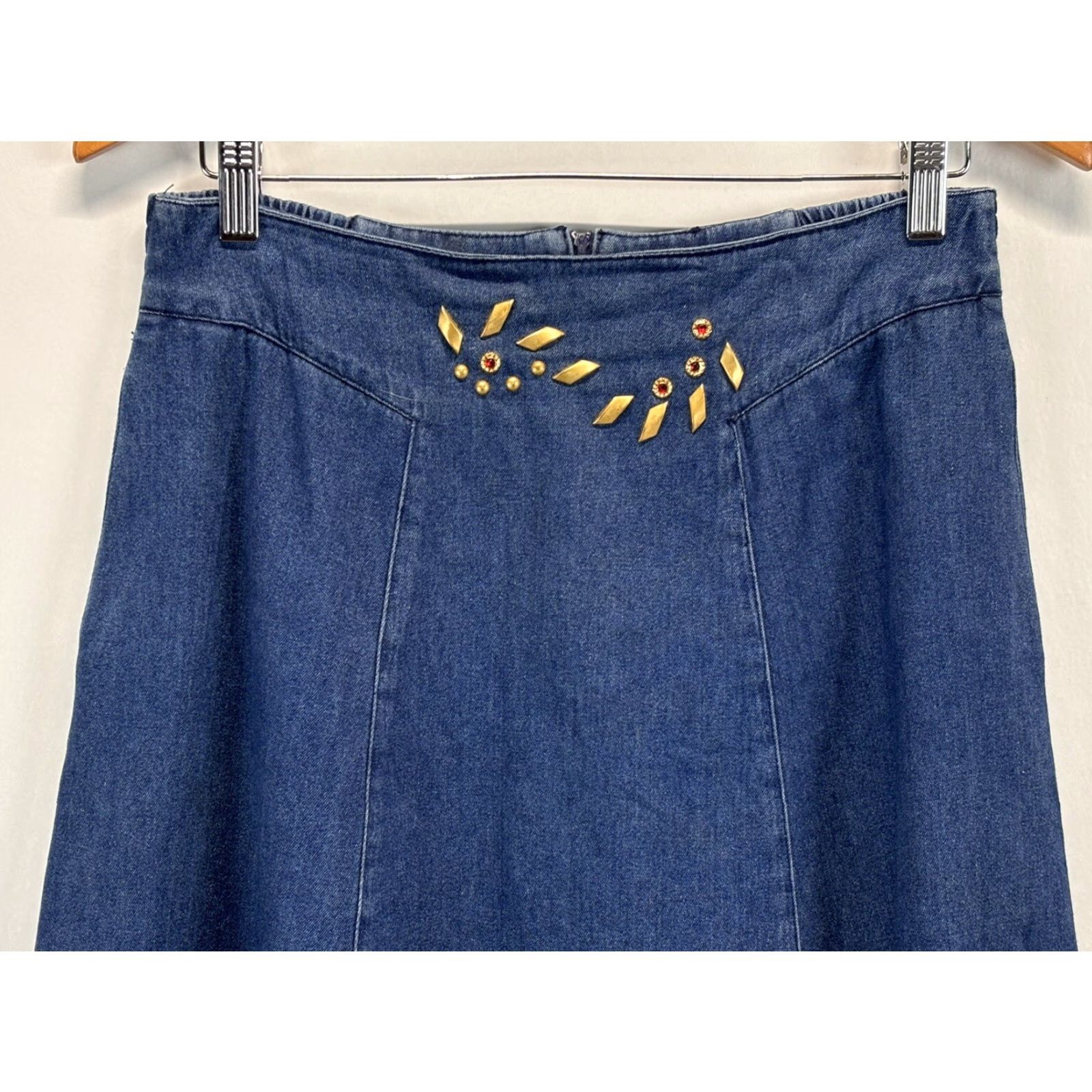Denime VINTAGE City Girl Sports Denim Maxi Skirt WOMENS 10 Blue Western Pockets Side Slit 90s Size 32" / US 10 / IT 46 - 2 Thumbnail