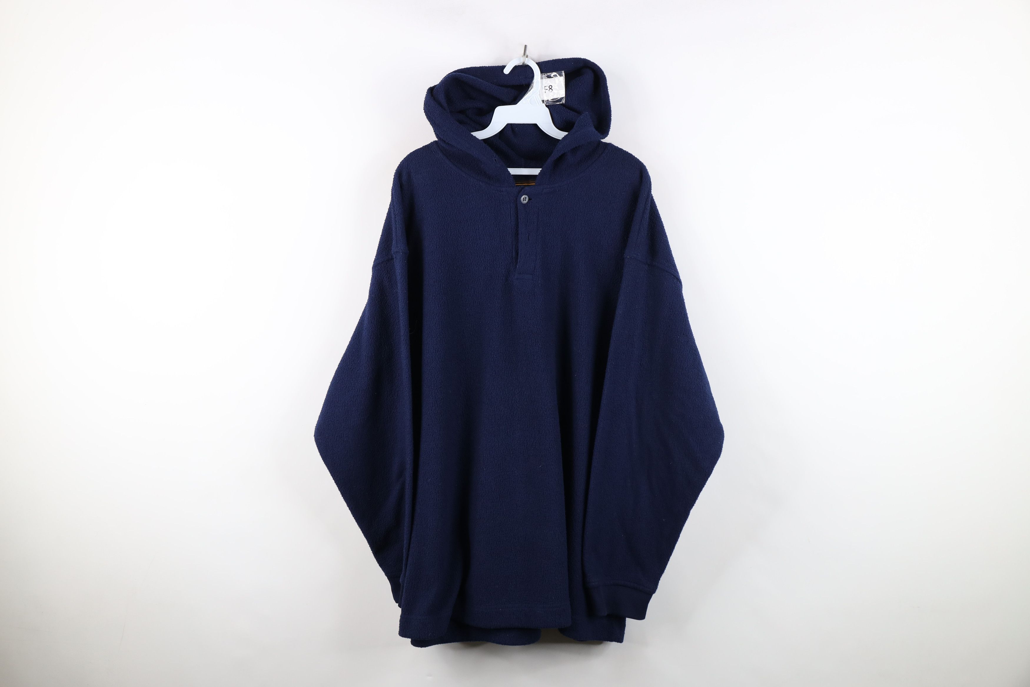 Vintage Vintage 90s Streetwear Blank Fleece Henley Hoodie Sweatshirt Size US XL / EU 56 / 4 - 1 Thumbnail