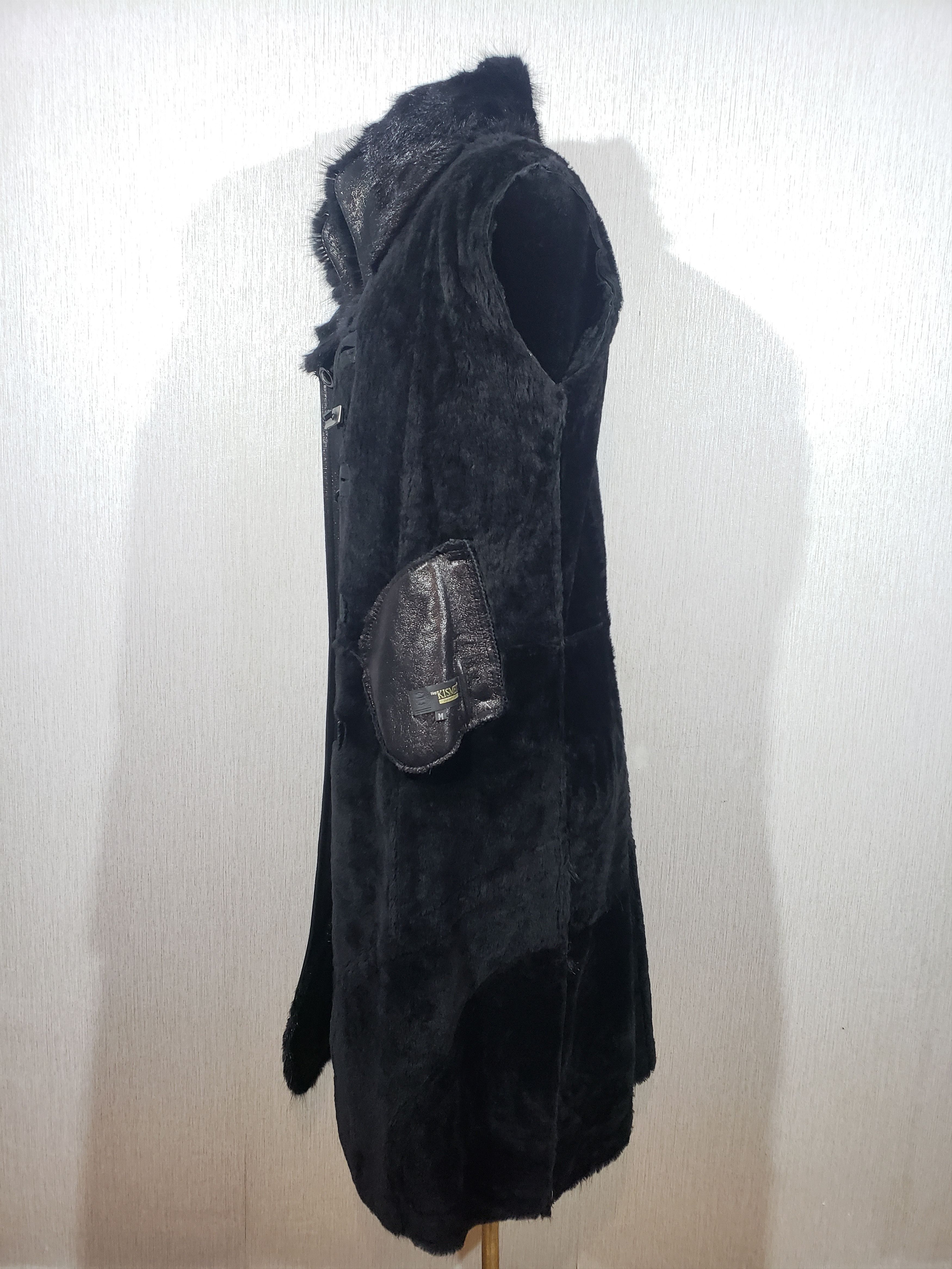 Other Stylish black sheepskin coat with mink fur inserts. Size L / US 10 / IT 46 - 7 Thumbnail