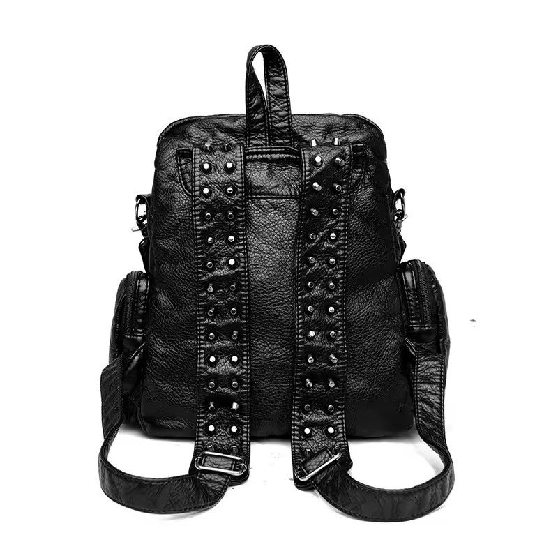 Japanese Brand Gothic Punk Soft PU Leather Black Backpack Size ONE SIZE - 7 Thumbnail