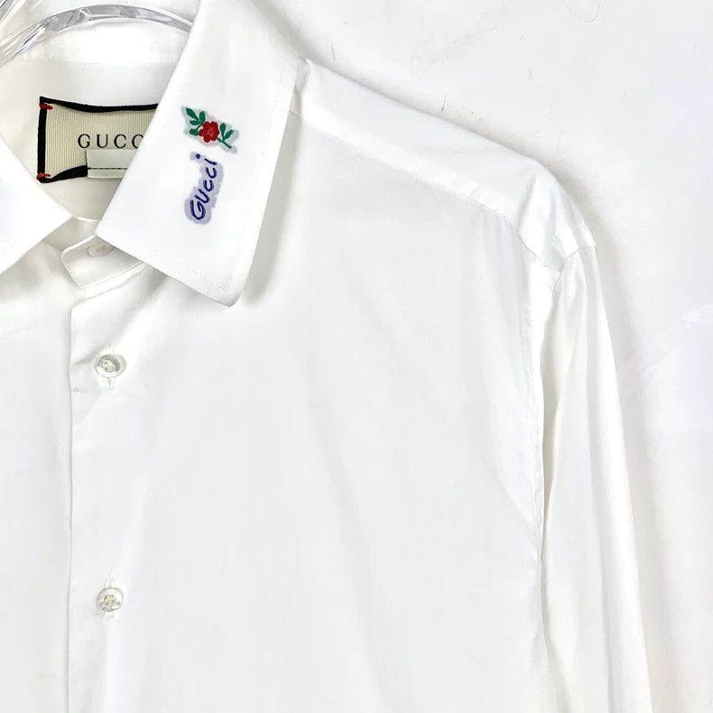 Gucci Gucci Size 15+ White logo embroidered cotton lapel long-sl Size US XS / EU 42 / 0 - 3 Thumbnail