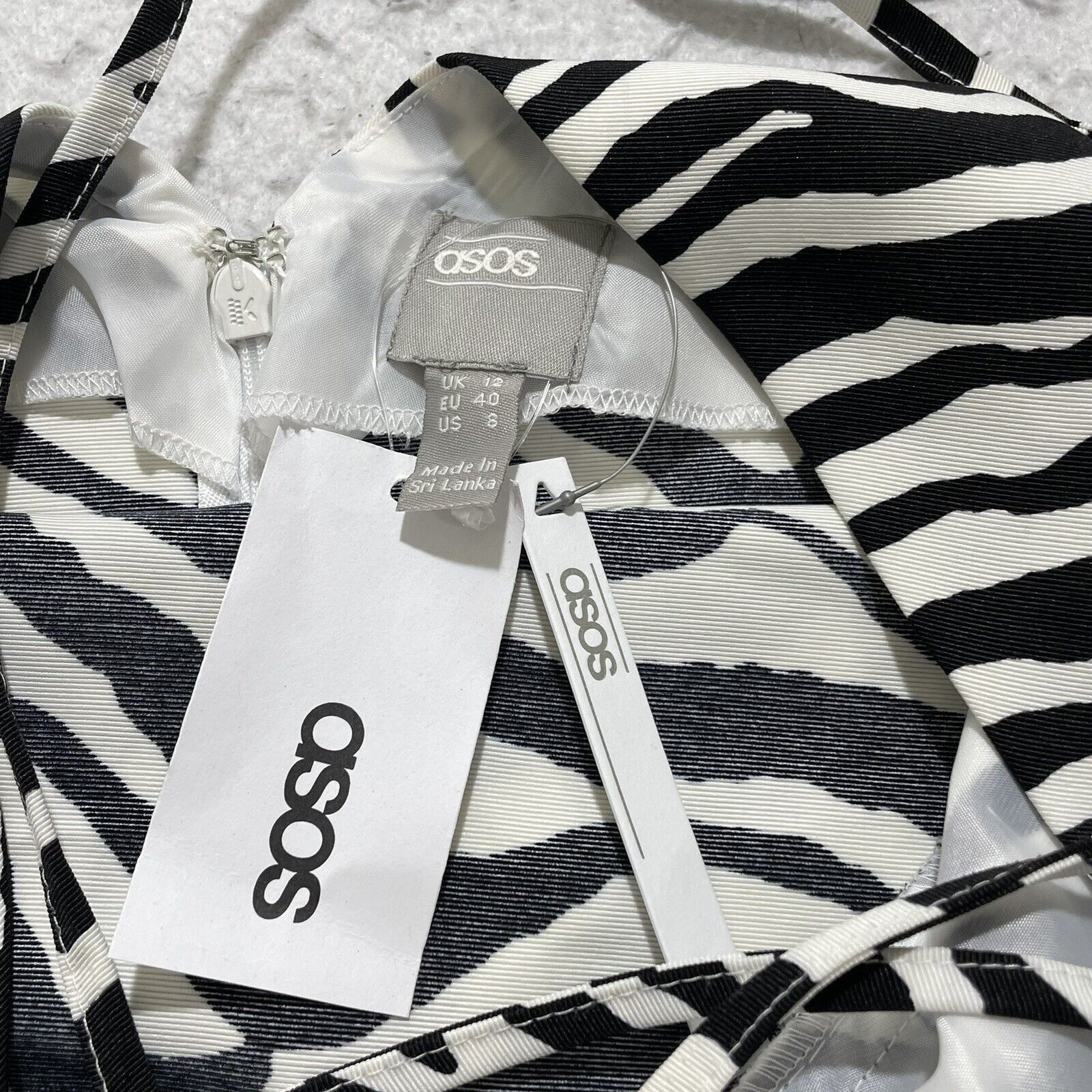 Asos ASOS Black White Zebra Structured Mini Dress Square Neck Size M / US 6-8 / IT 42-44 - 2 Thumbnail