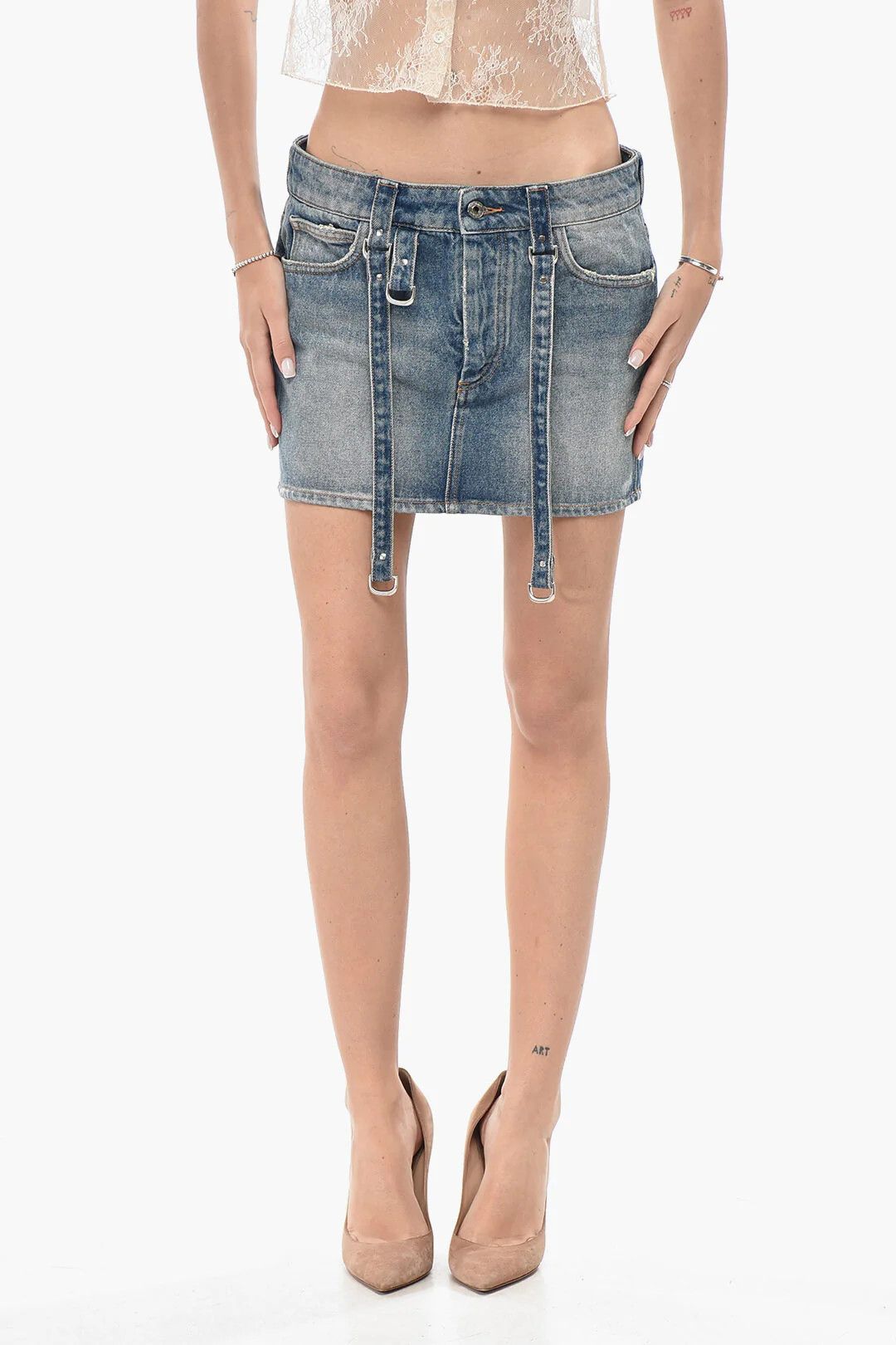 Off-White og1mm0426 Denim Cargo Mini Skirt in Light Blue Size 28" / US 6 / IT 42 - 1 Thumbnail