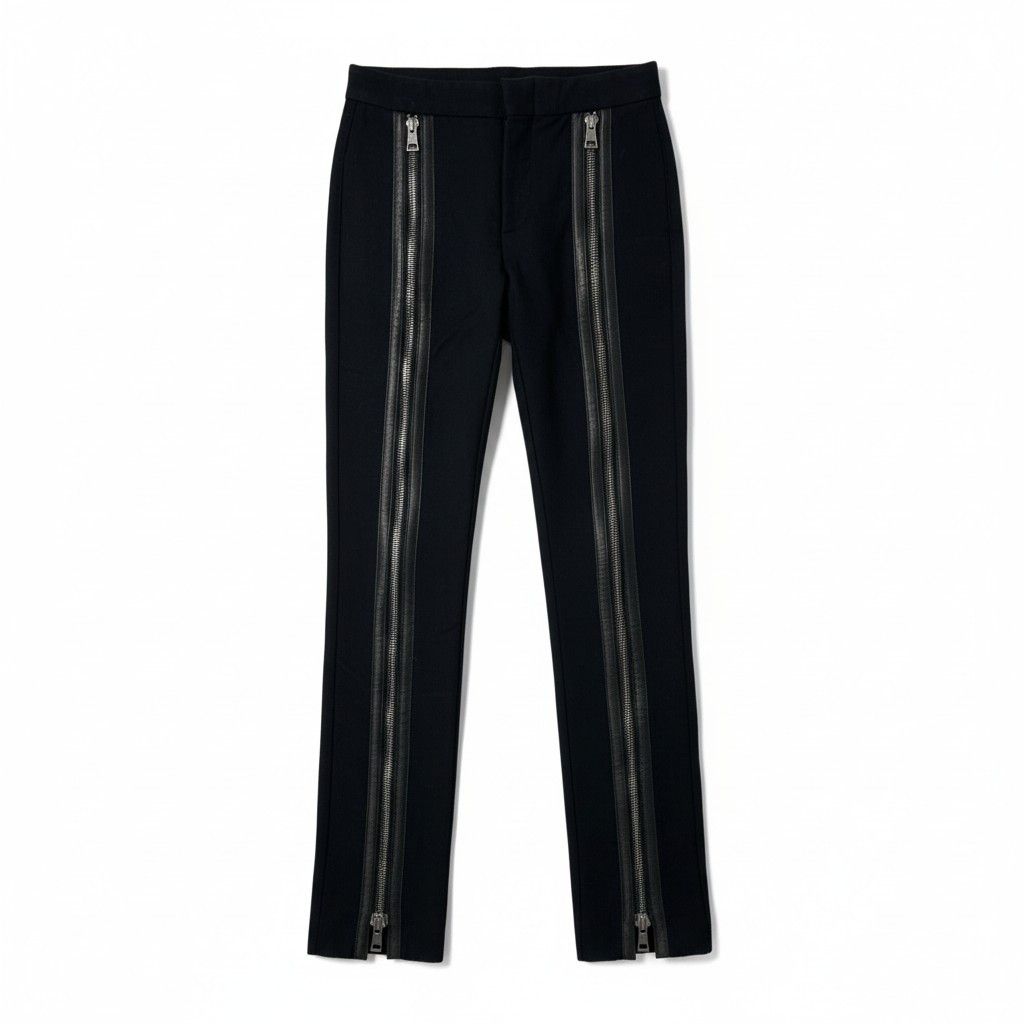 Gucci by Tom Ford F/W 2001 Black Wool Leather Patched Zipped Pants Size 28" / US 6 / IT 42 - 1 Thumbnail