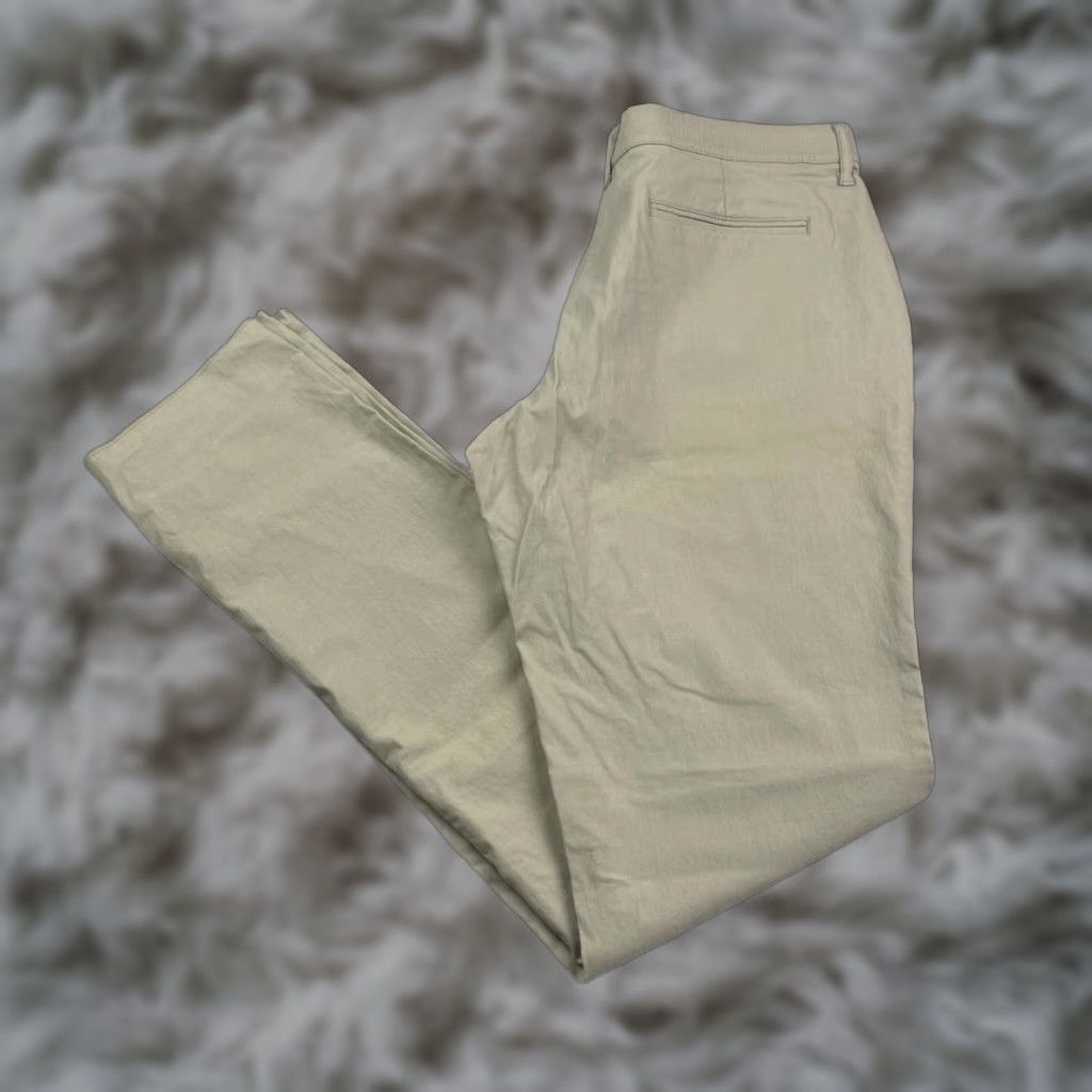 Mizzen+Main Pants Chino Mens 34 Unhemmed Khaki/Tan Nylon/Spandex Viscose Flat Front USA 37 Inseam Slim? Regular 34xUnhemmed