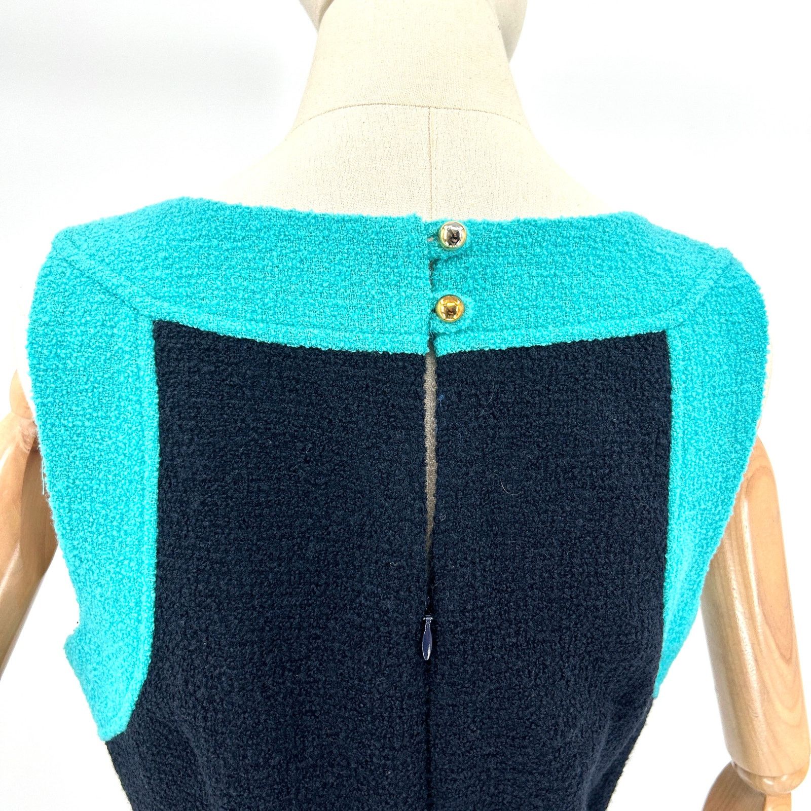 MILLY Teal Navy Colorblock Satin Lined Pencil Dress Size M / US 6-8 / IT 42-44 - 5 Thumbnail