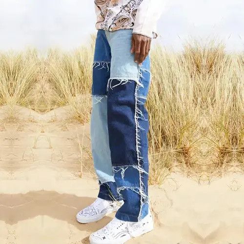 Jean Patchwork Blue Denim Jeans Size US 32 / EU 48 - 4 Thumbnail