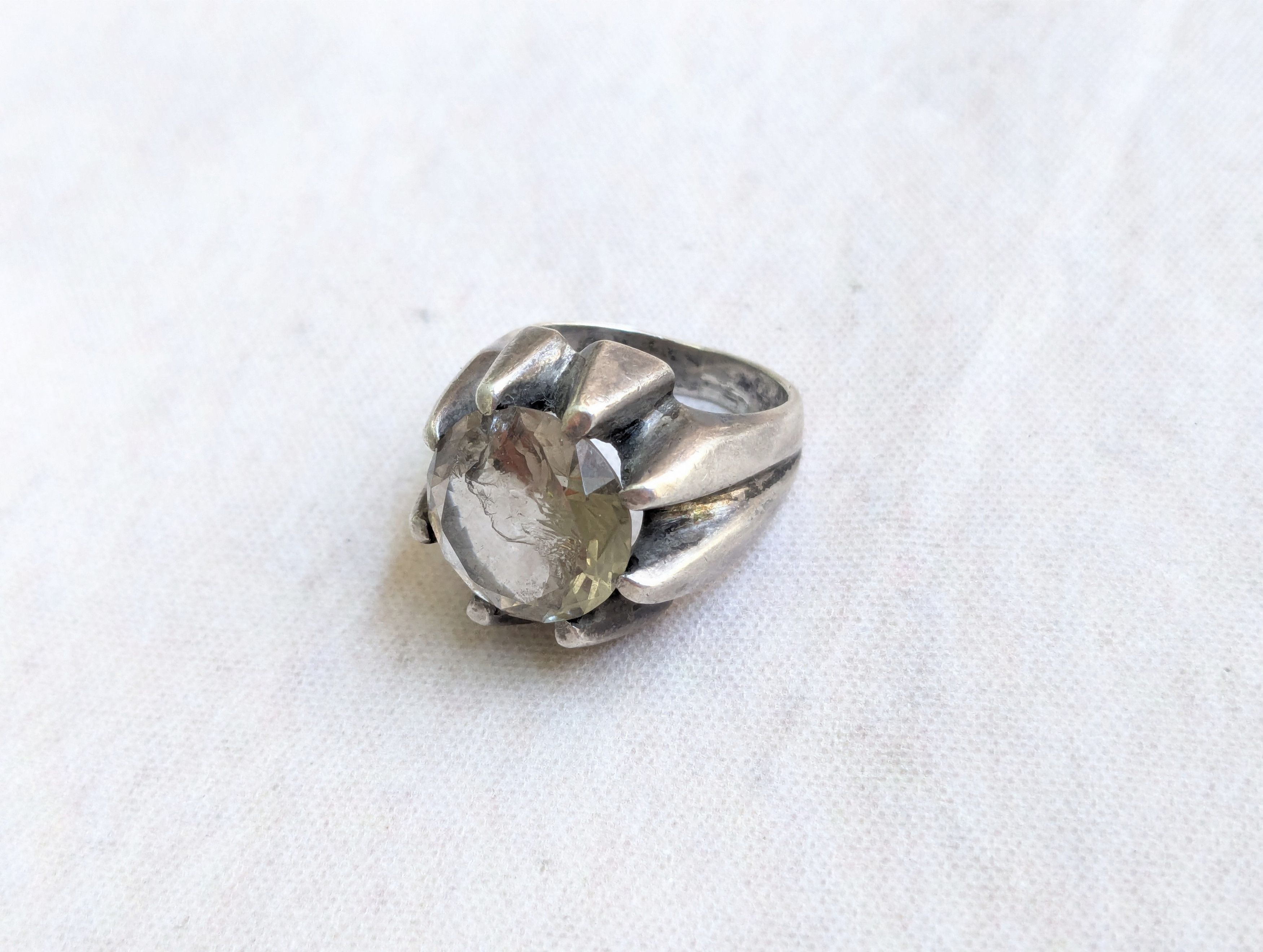 Jewelry Vintage Sterling Silver Ring Quartz Mexico Round Size ONE SIZE - 2 Thumbnail
