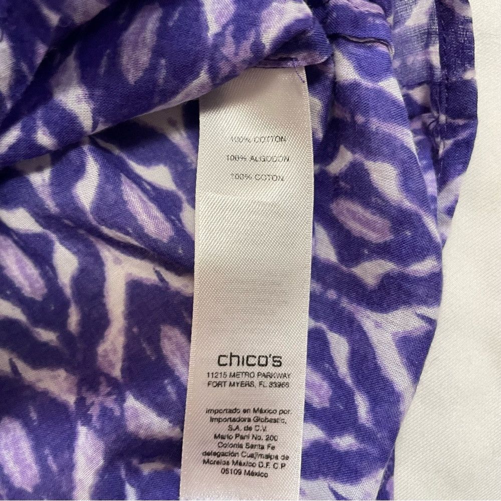 Chicos Chico's Purple Cotton Ikat 3/4 Sleeve Button Shirt Size 3 U Size XL / US 12-14 / IT 48-50 - 7 Thumbnail