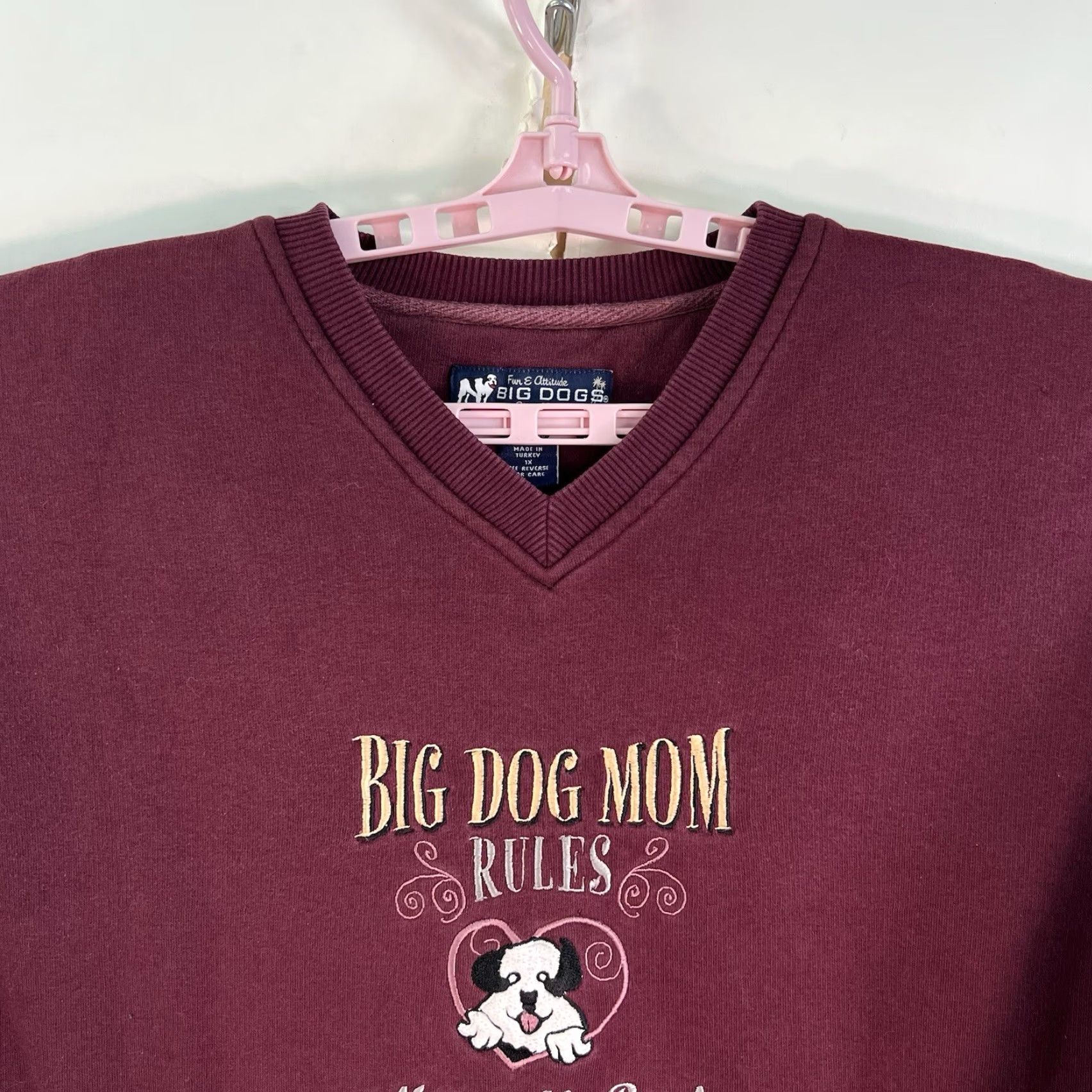 Big Dogs Big Dog Mom Rules Sweatshirt Womens 1X Maroon Red Jersey Embroidered Mom Graphic Pullover Shirt Size XL / US 12-14 / IT 48-50 - 3 Thumbnail