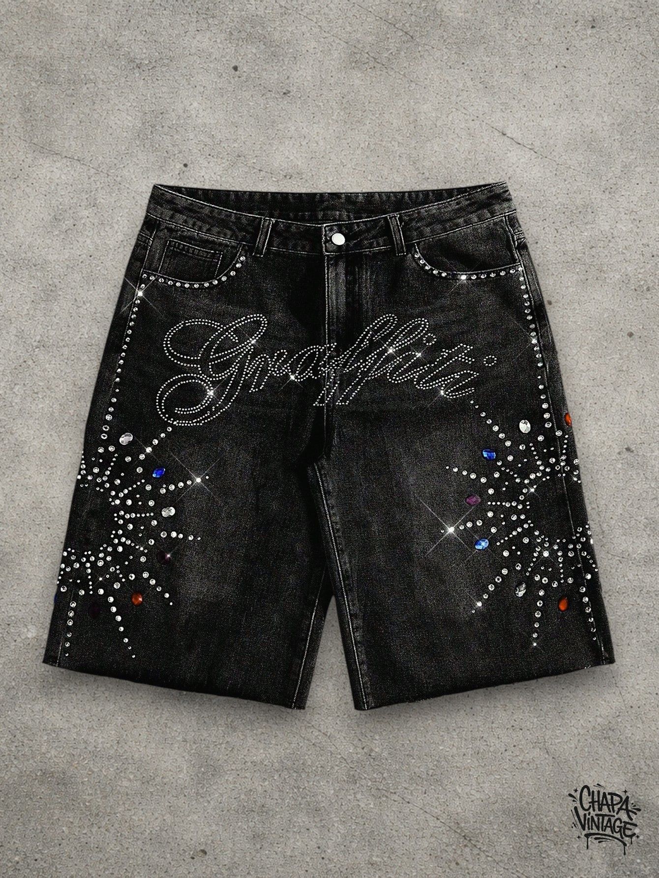 Japanese Brand Rhinestone washed shorts Size US 32 / EU 48 - 1 Thumbnail