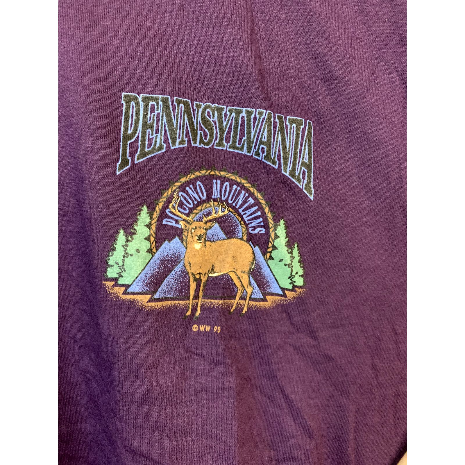 Jerzees Vintage Pocono Mountains Shirt Deer Animal T-Shirt 1995 VTG Size US L / EU 52-54 / 3 - 2 Thumbnail