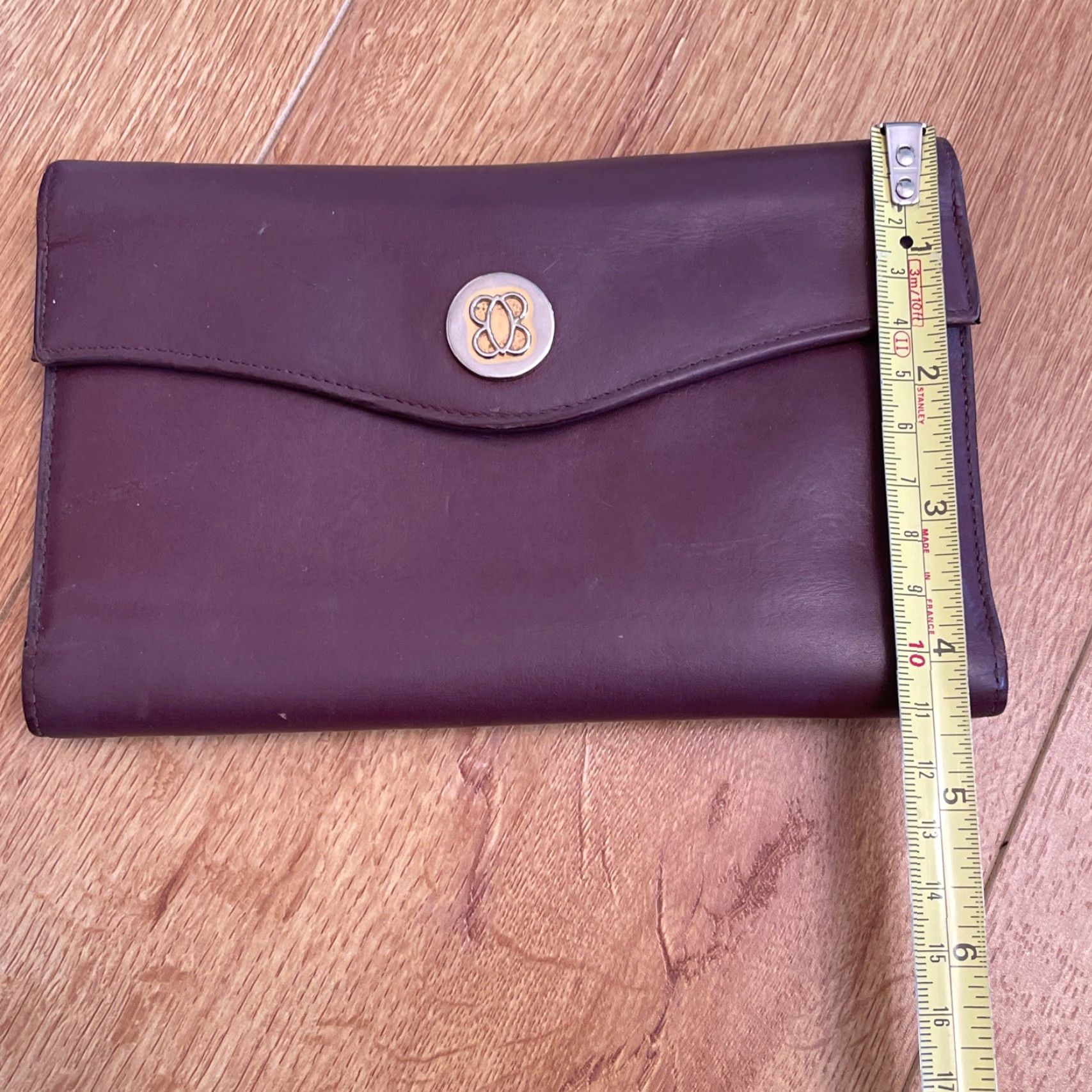 Bosca VINTAGE Bosca Envelope Wallet Clutch 7” Full Grain Leather Kiss Lock Burgundy Ladies Wristlet Women Purple Size ONE SIZE - 4 Thumbnail