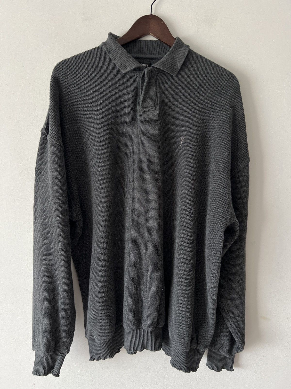 Yves Saint Laurent 🔥🔥 90s Vintage Yves Saint Laurent Dark Grey Cotton Sweater Size US XXL / EU 58 / 5 - 1 Thumbnail