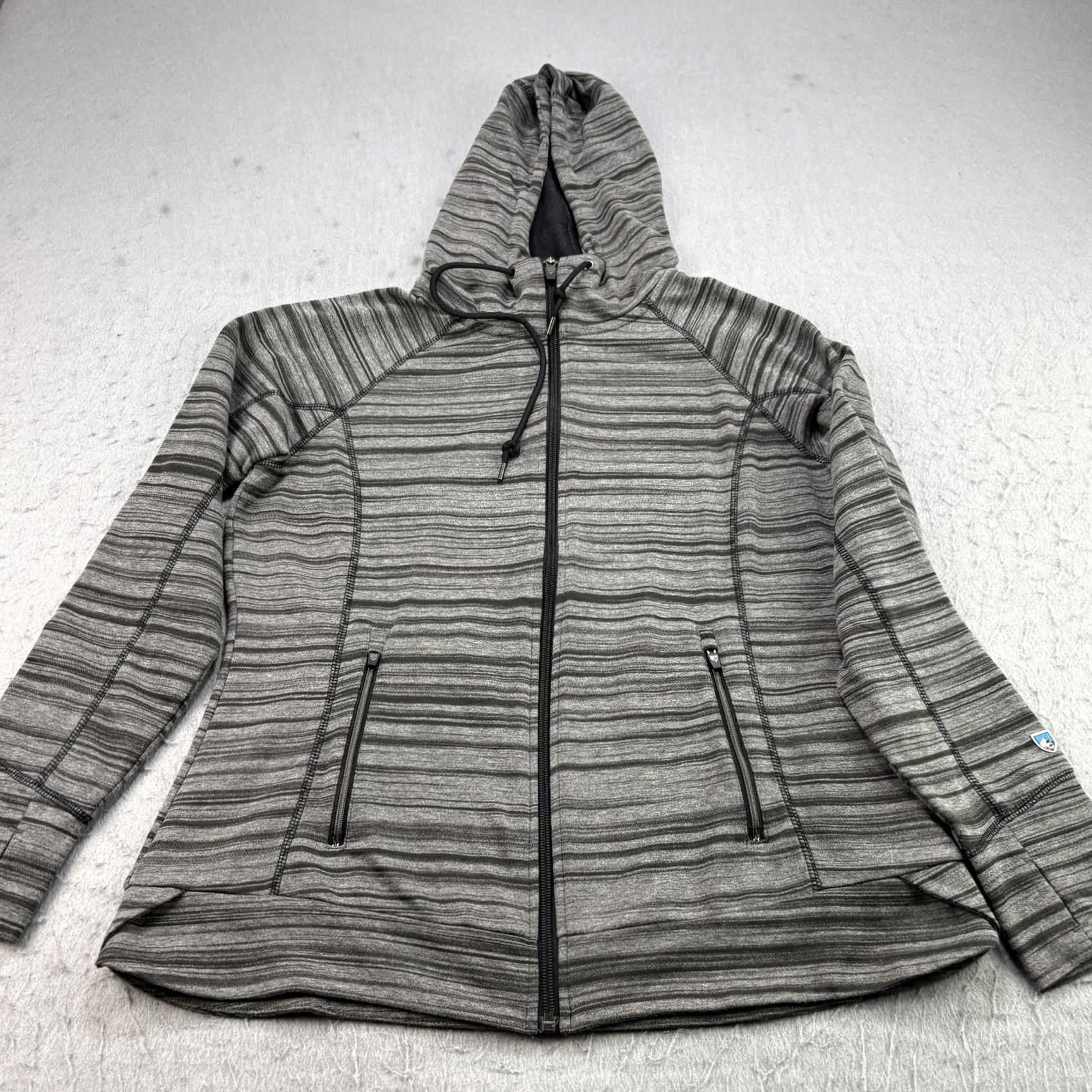 Vintage KÜHL Piper Hoodie Jacket Womens M Gray Striped Full Zip Outdoor Athletic Jacket Coats - Mens Womens? Size M / US 6-8 / IT 42-44 - 2 Thumbnail