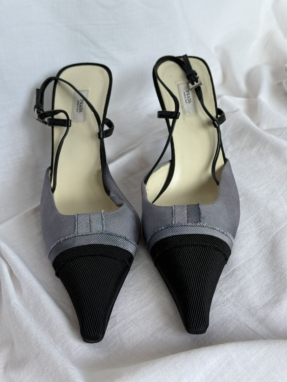 Prada NEW 🚨Prada Vintage Cloth Washed Dyed Black/Blue Mules Size US 8.5 / IT 38.5 - 6 Thumbnail