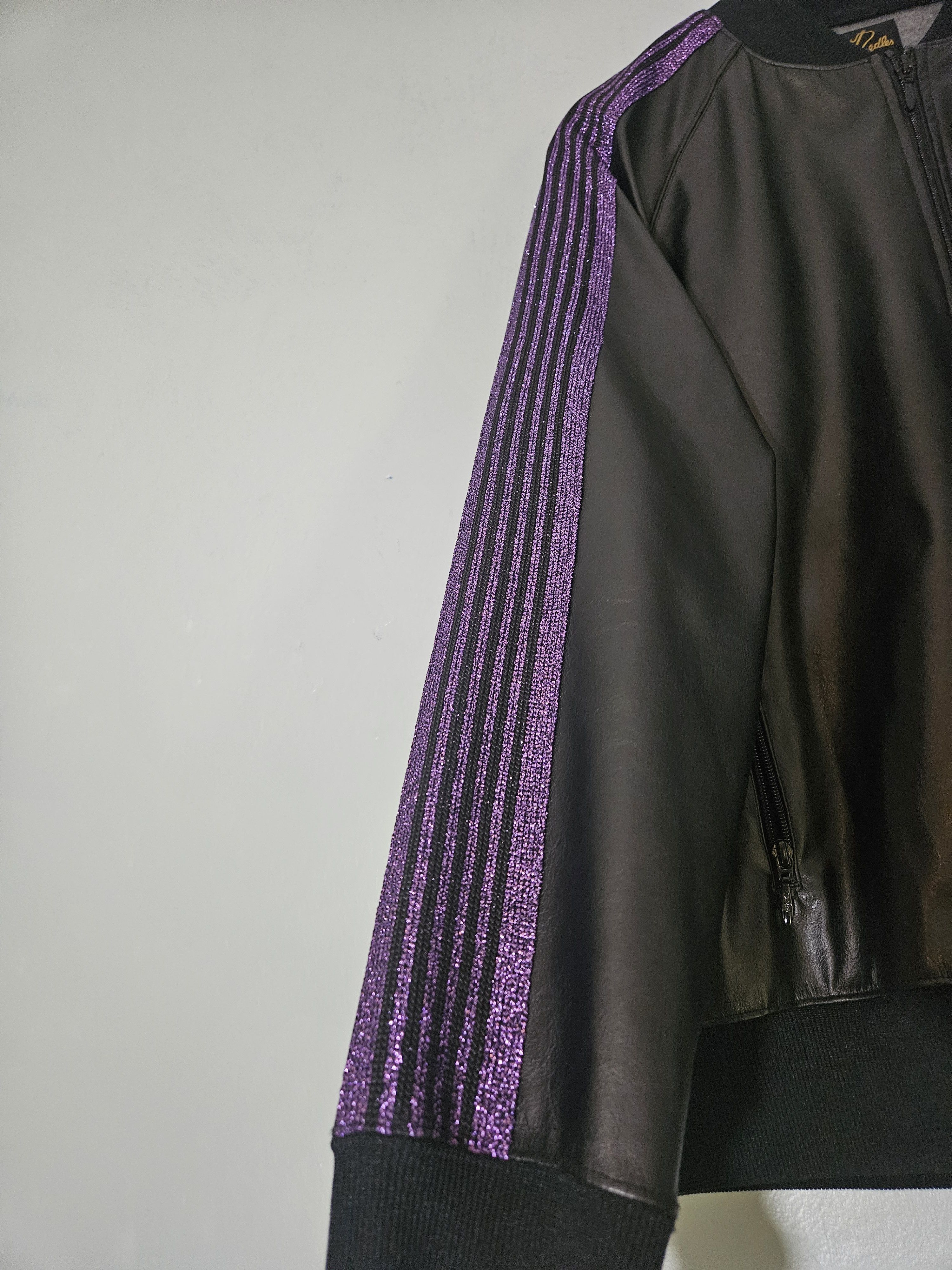 Needles Faux Leather Purple Side Stripe Track Jacket Size US M / EU 48-50 / 2 - 5 Thumbnail