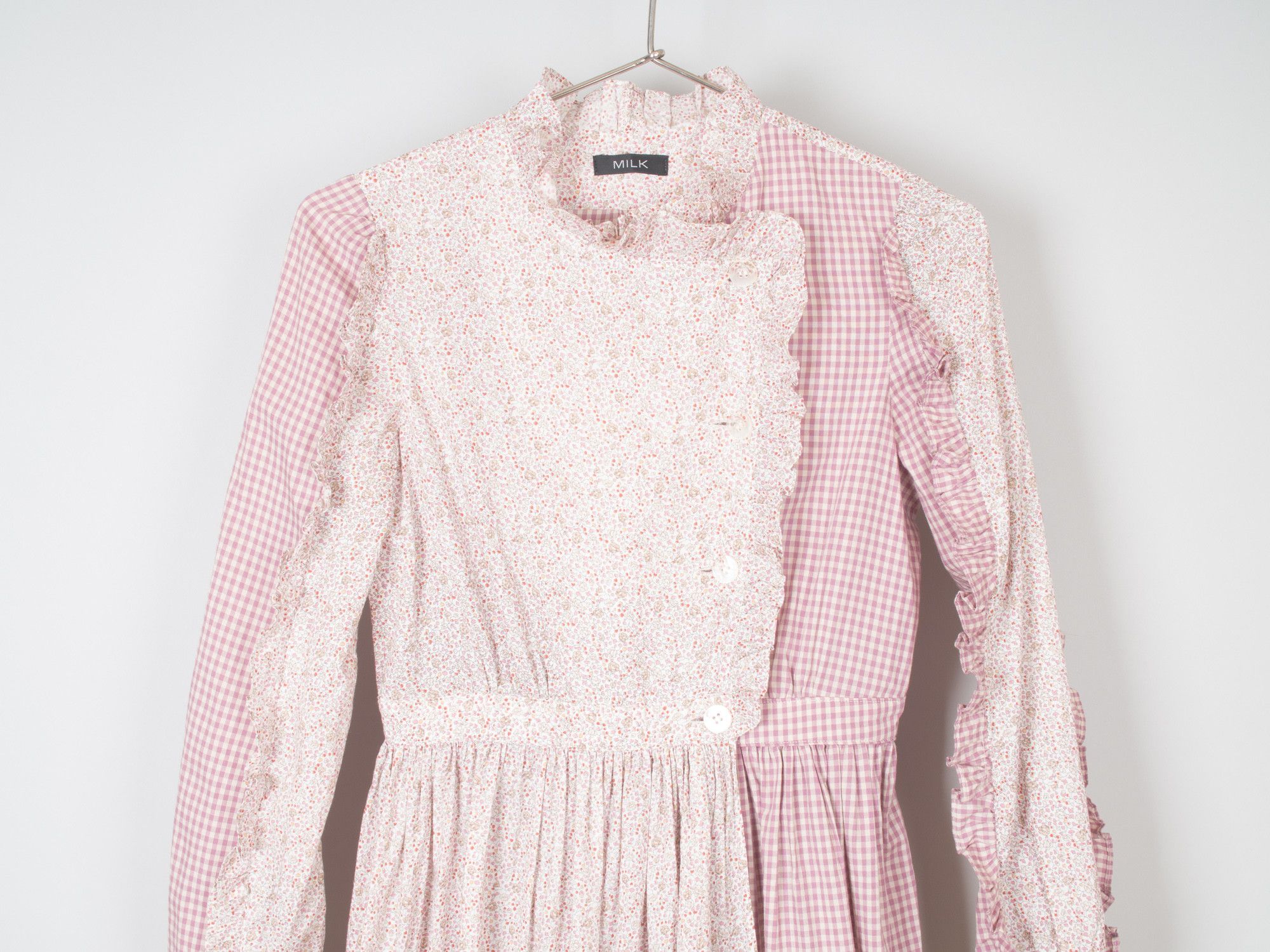MILK Gingham Check Liberty Floral Print Picnic Pinafore Dress Size S / US 4 / IT 40 - 3 Thumbnail
