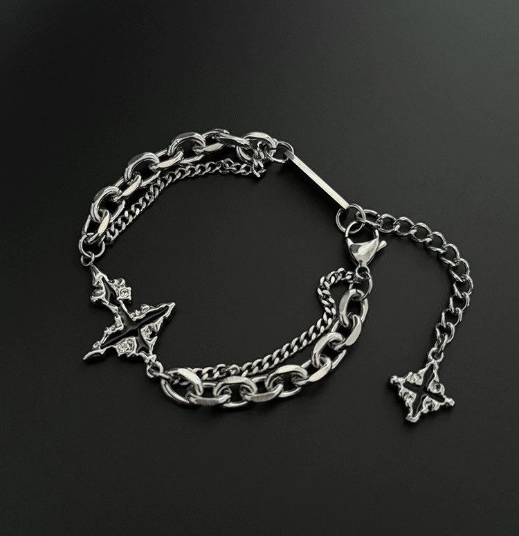 Japanese Brand × Jewelry Fashion punk melting cross layered cuban link chain bracelet Size ONE SIZE - 4 Thumbnail