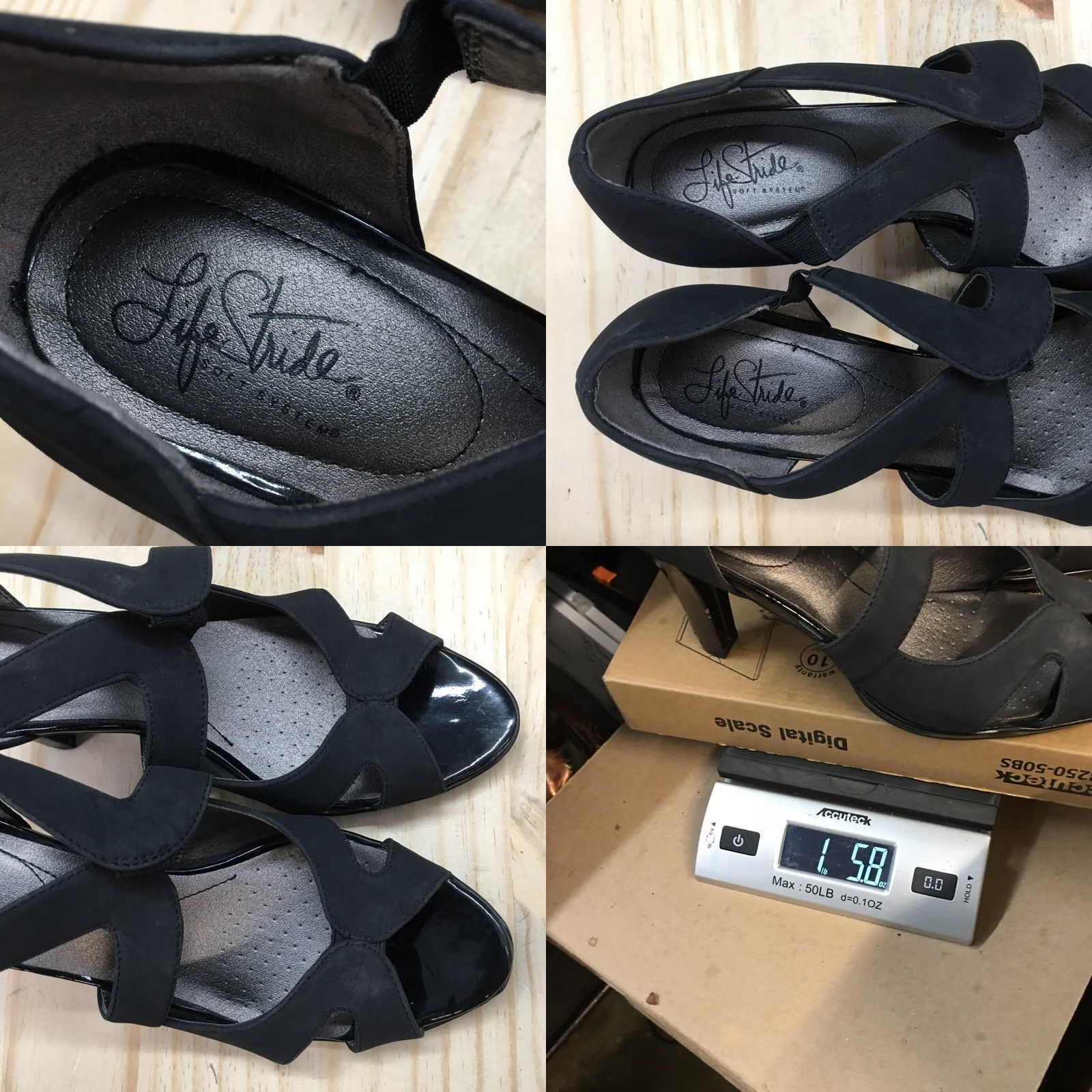 Vintage LifeStride Heels Womens 10 M Pump Black Cut Out Peep Toe Slip On Cone Heels Size US 10 / IT 40 - 9 Thumbnail