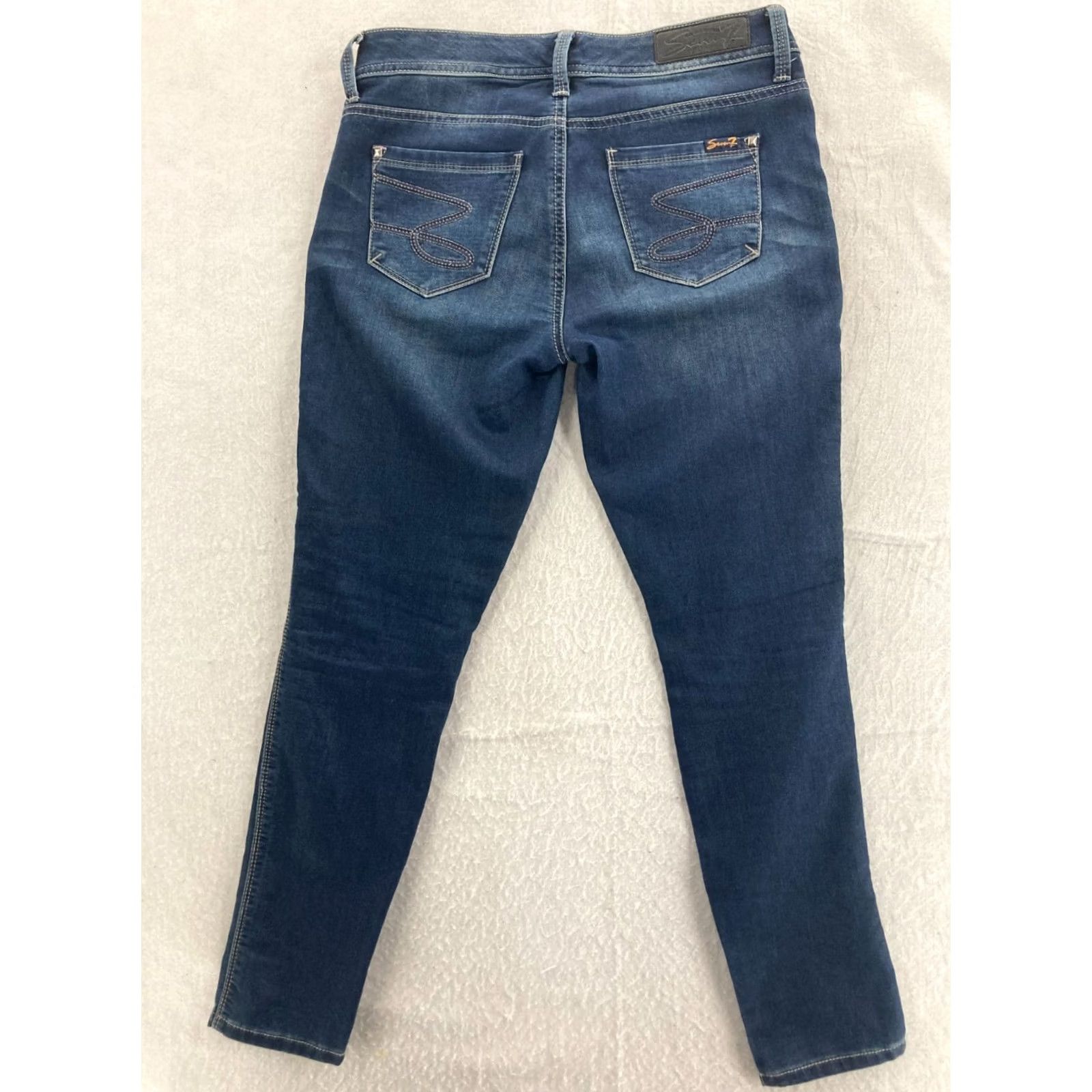 Vintage Seven7 Premium Straight Jeans Womens 4 Blue Denim Stretch Mid-Rise Slim 5-Pocket Design Bags/Suspenders Notation? Size 27" / US 4 / IT 40 - 6 Thumbnail