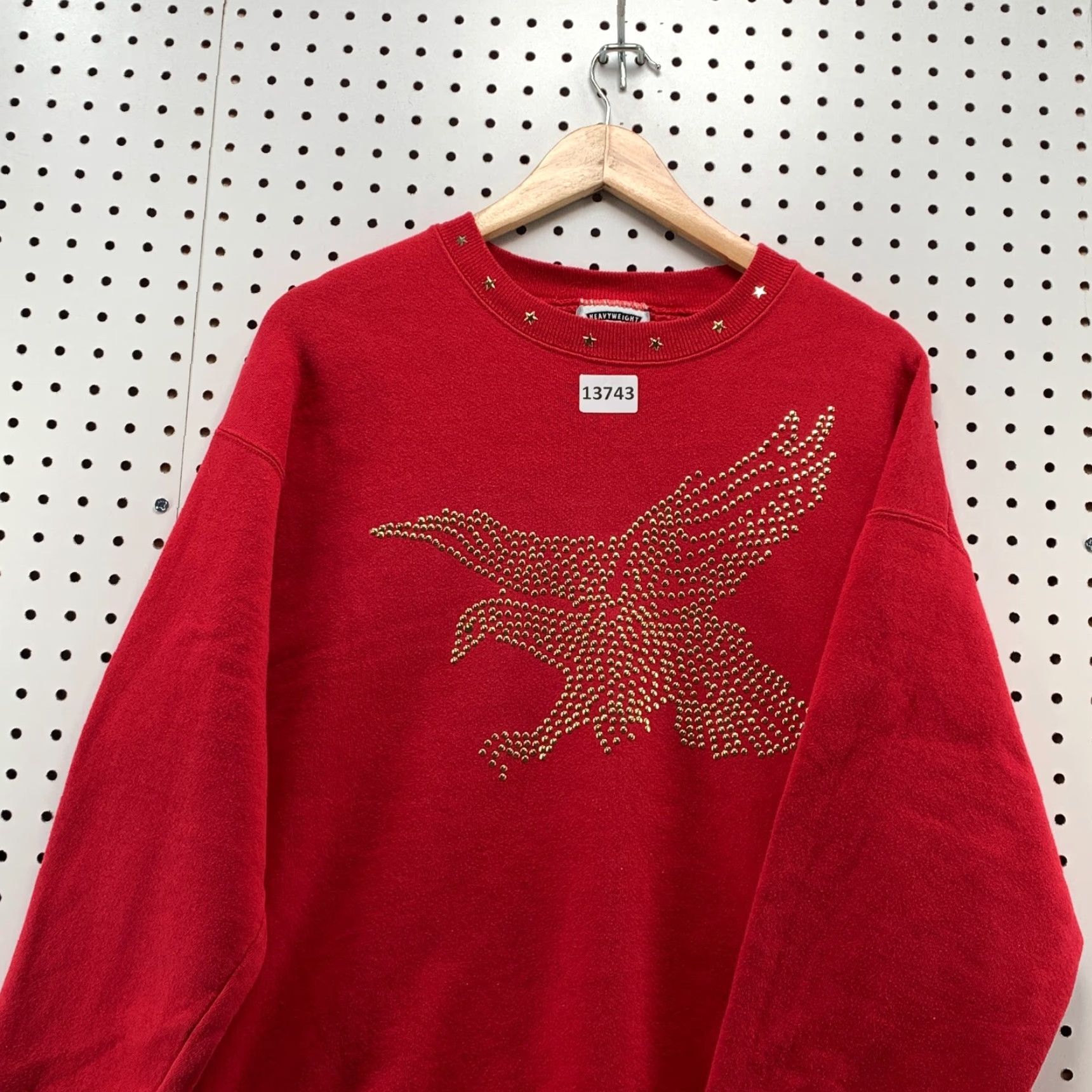 Lee VINTAGE LEE Heavyweight Studded Eagle Stars Handmade Long Sleeve Size Large Red Women Sweater Size L / US 10 / IT 46 - 5 Thumbnail