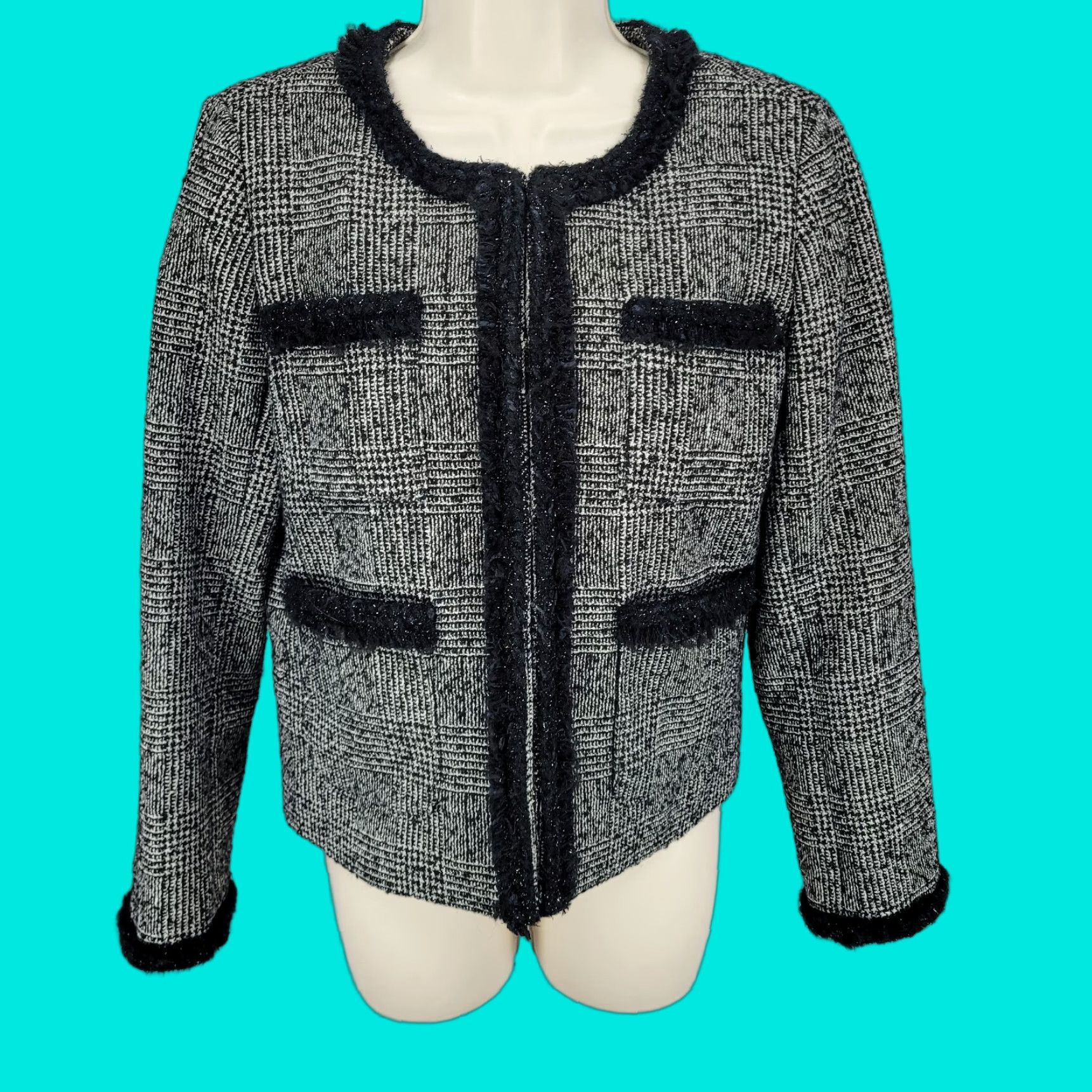 J.Crew J.Crew Black White Wool Blend Tweed Lined Jacket Size 6 Short Sleeve Womens Size M / US 6-8 / IT 42-44 - 1 Thumbnail