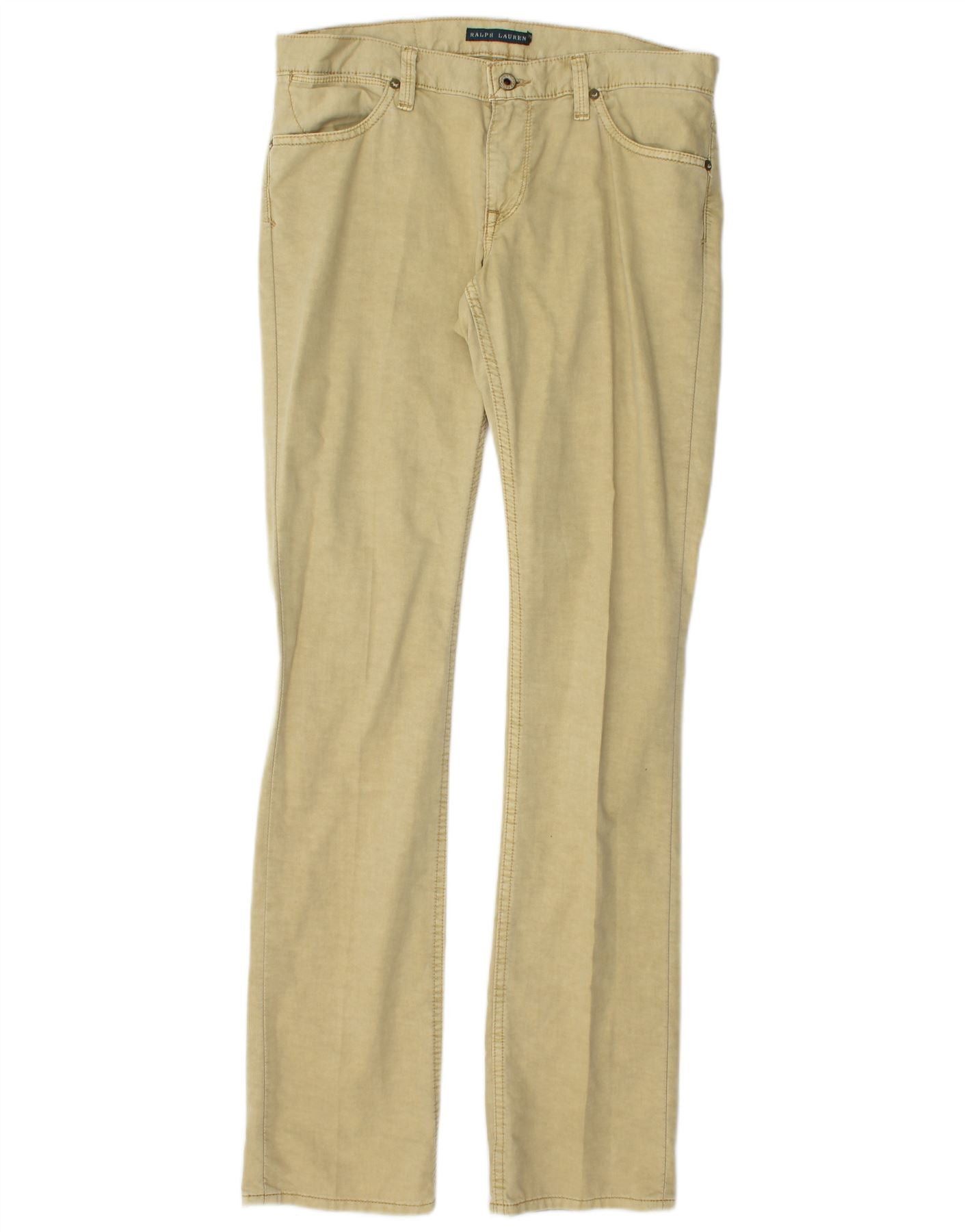Ralph Lauren Womens Slim Casual Trousers W29 L34 Beige Cotton Size 42" / US 20 - 1 Thumbnail