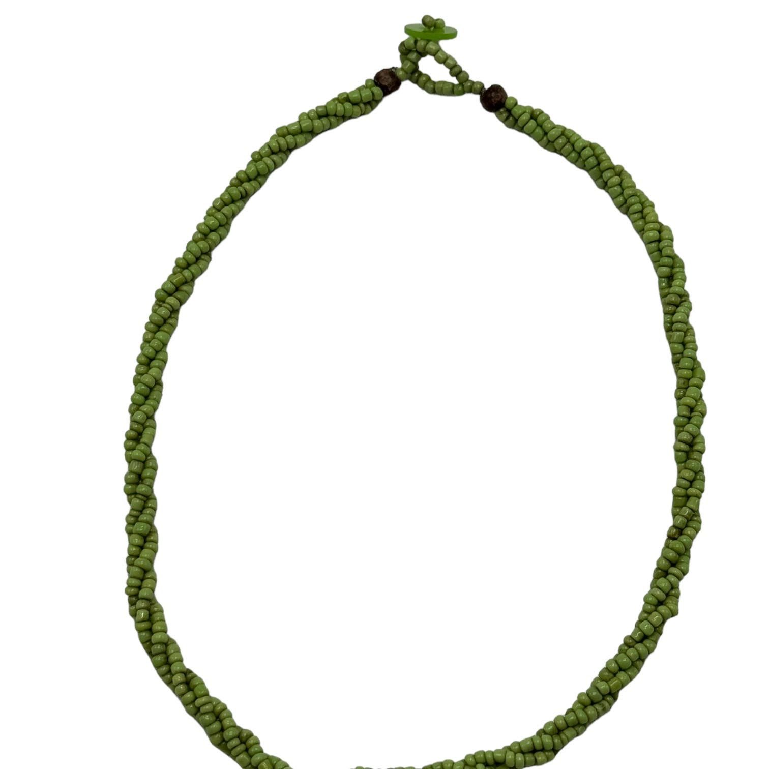 Handmade Handmade Beaded Green Twist Necklace with Button Closure Size ONE SIZE - 1 Thumbnail