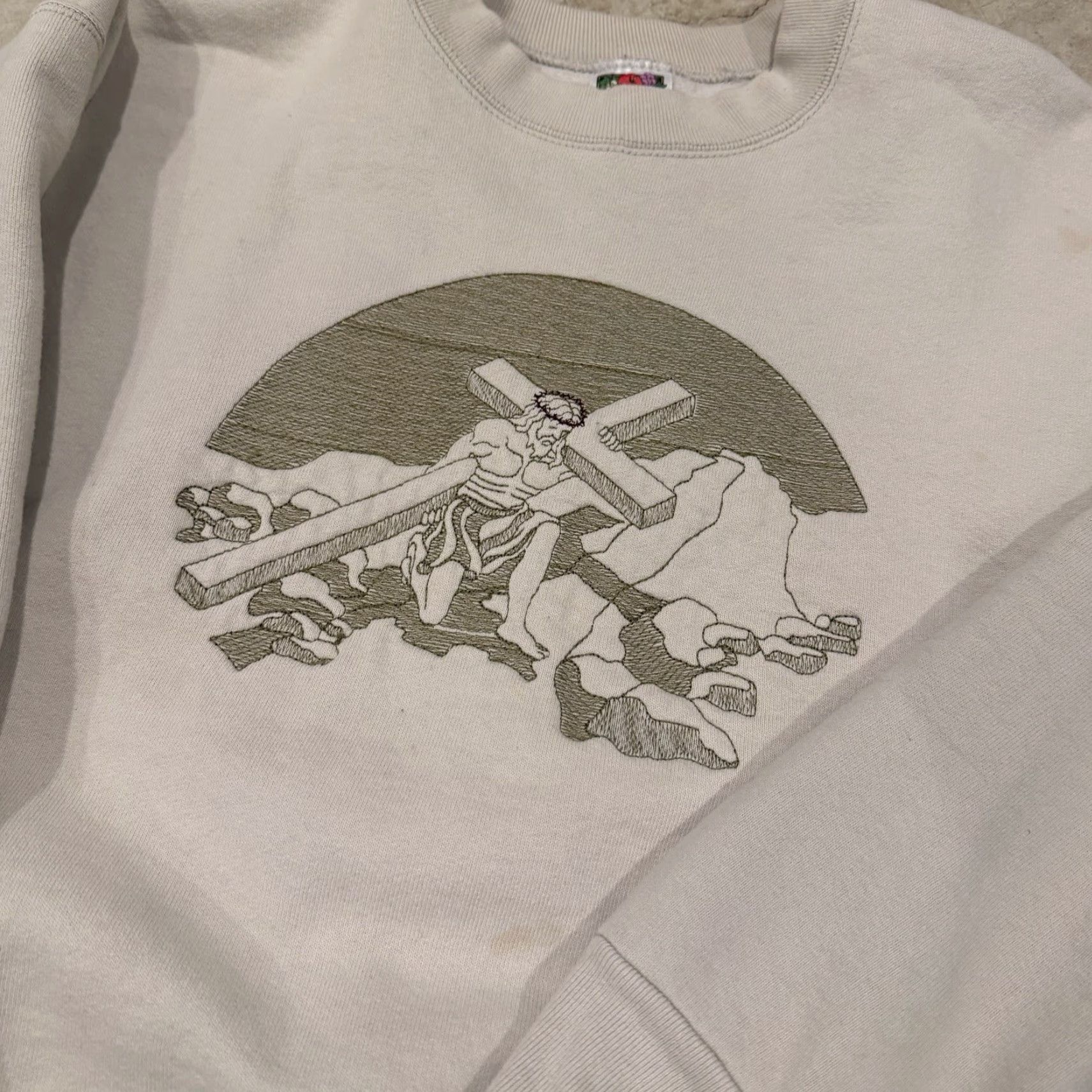 Vintage VINTAGE Jesus Sweatshirt Crewneck Beige Mens Large USA Made 90s Pullover Sweatshirt L Men Size US L / EU 52-54 / 3 - 5 Thumbnail