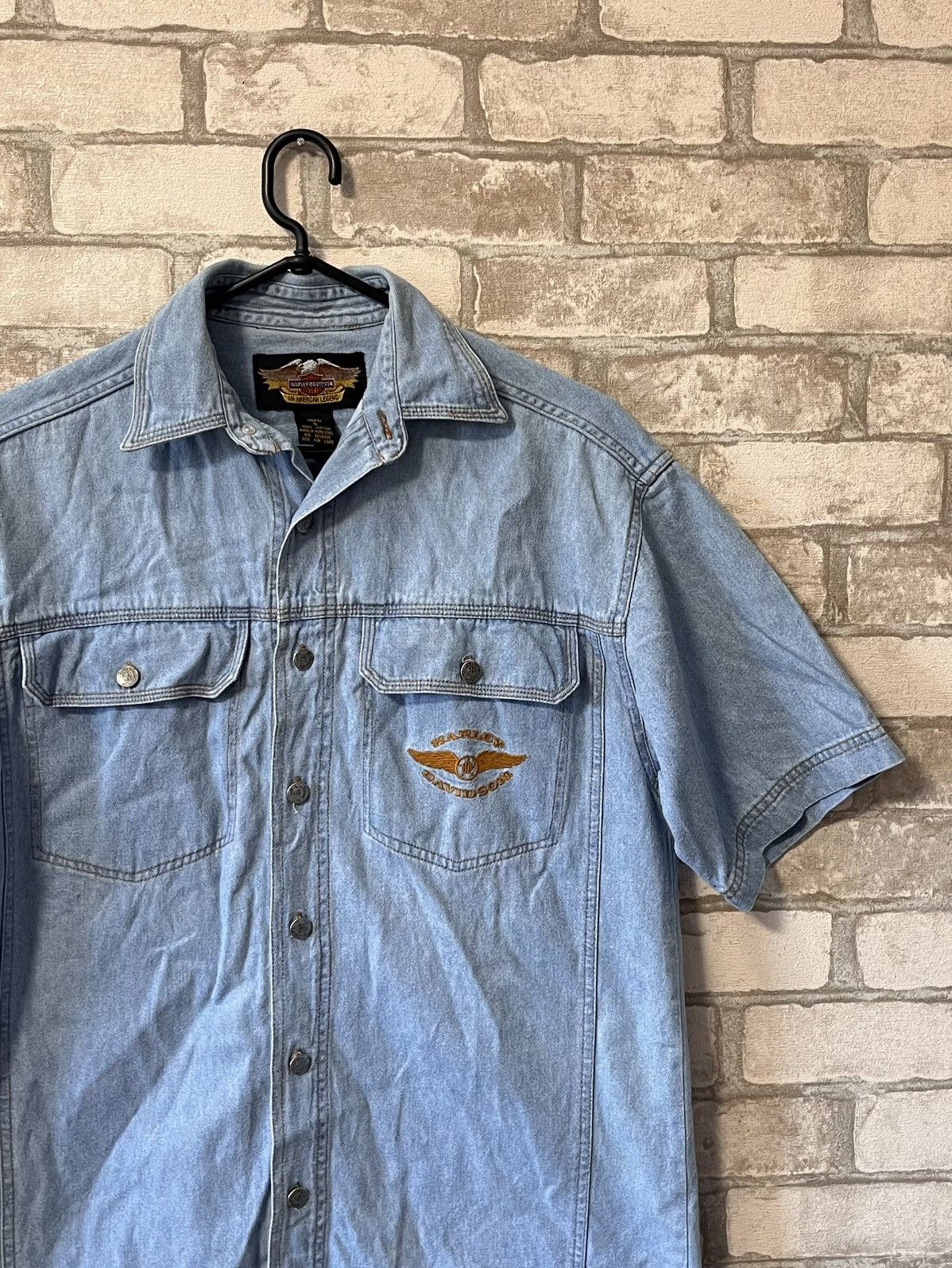 Harley Davidson × Vintage Vintage 90s Harley Davidson Mechanic Denim Buttons Up Shirt Size US S / EU 44-46 / 1 - 3 Thumbnail