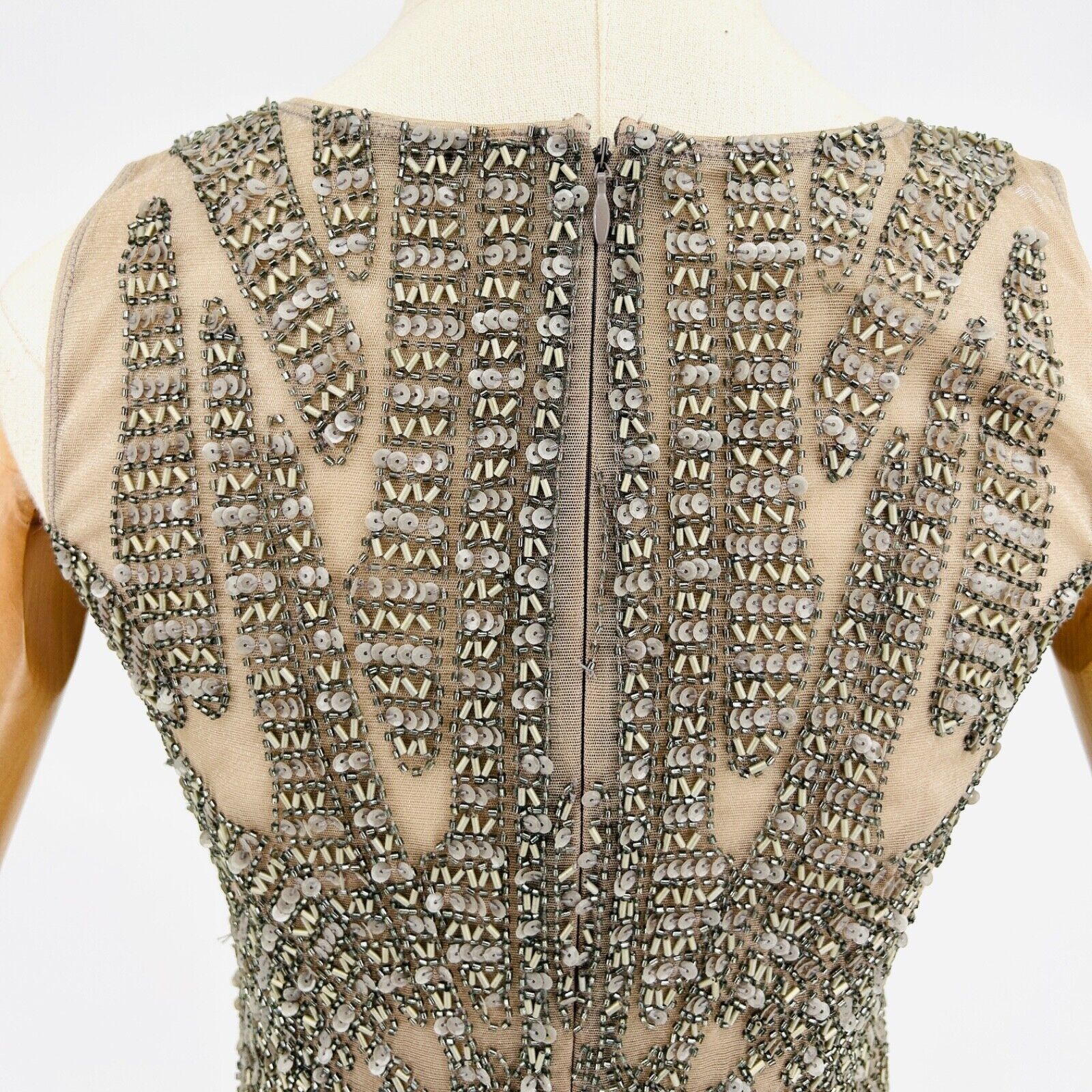 Other Vintage Y2K Farah Khan Silver Beaded Sequin Cocktail Dress Size S / US 4 / IT 40 - 6 Thumbnail