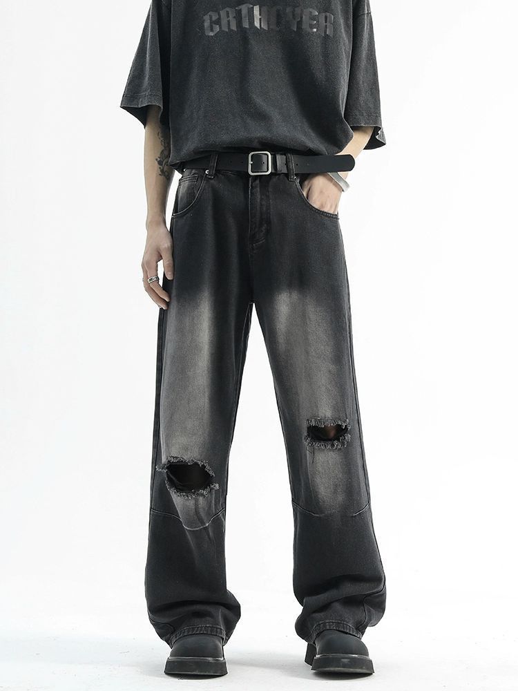 Japanese Brand Men's high street straight wide-leg washed distressed jeans Size US 32 / EU 48 - 1 Thumbnail