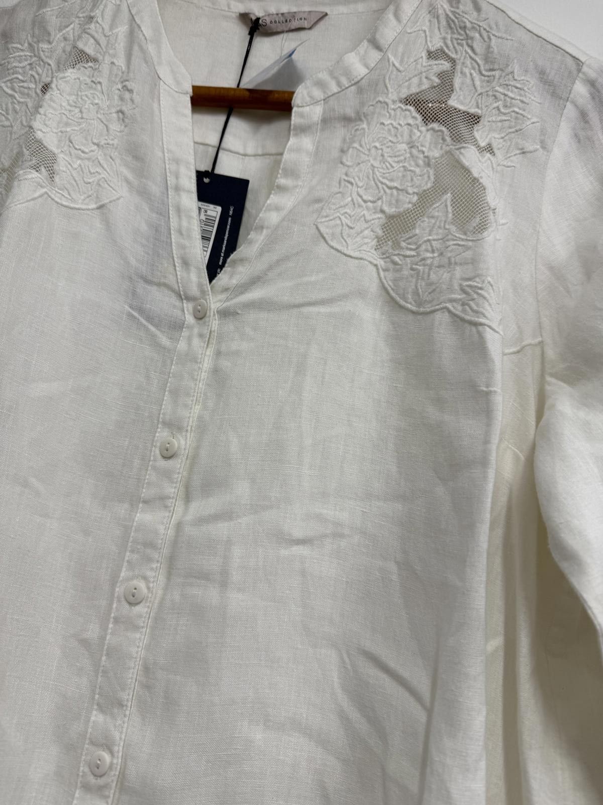 Marks & Spencer Marks & Spencer White Linen Embroidered Button-Up Shirt UK Size XL / US 12-14 / IT 48-50 - 3 Thumbnail
