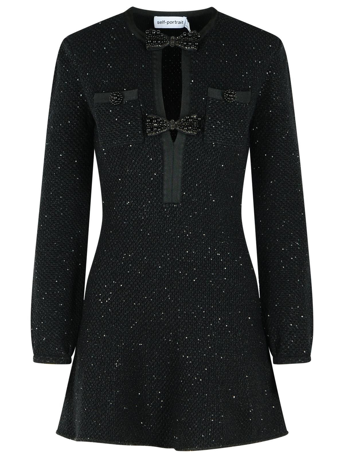 SELF PORTRAIT 'Sequin' Black Cotton Blend Dress