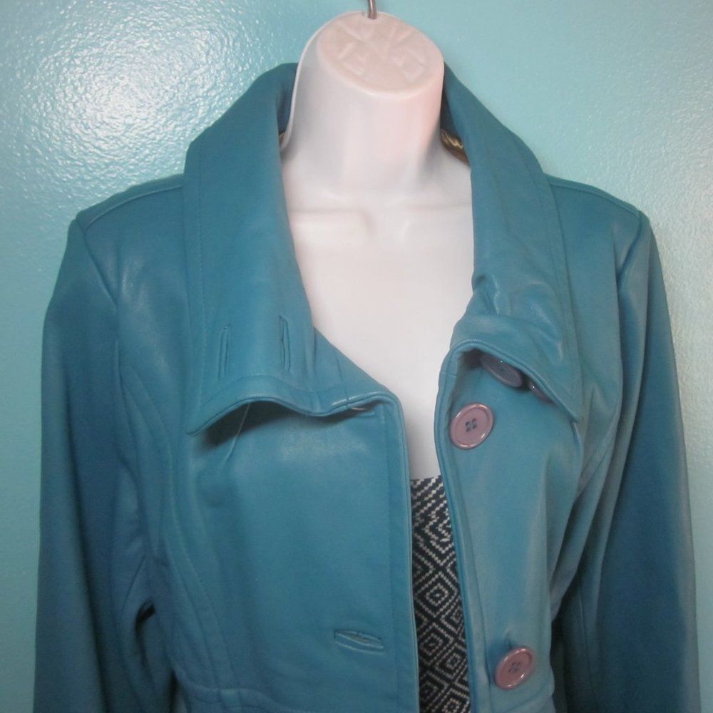 Excelled Excelled Teal Leather Coat Women Size M Size M / US 6-8 / IT 42-44 - 5 Thumbnail