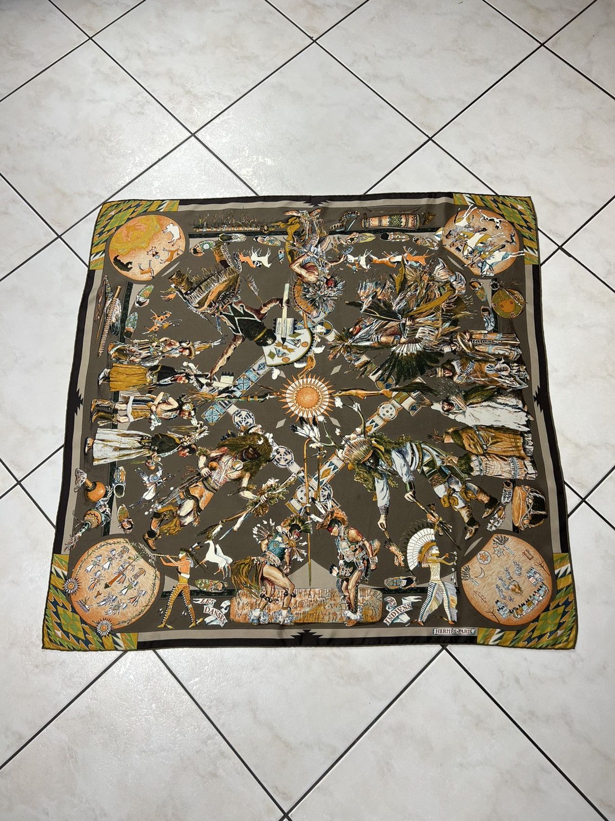 Hermes Vintage 90s Hermes Les Dances Des Indiens silk scarf native Size ONE SIZE - 3 Thumbnail