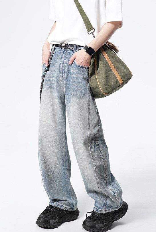 Japanese Brand Men's American high street patchwork wide-leg curved jeans Size US 32 / EU 48 - 3 Thumbnail