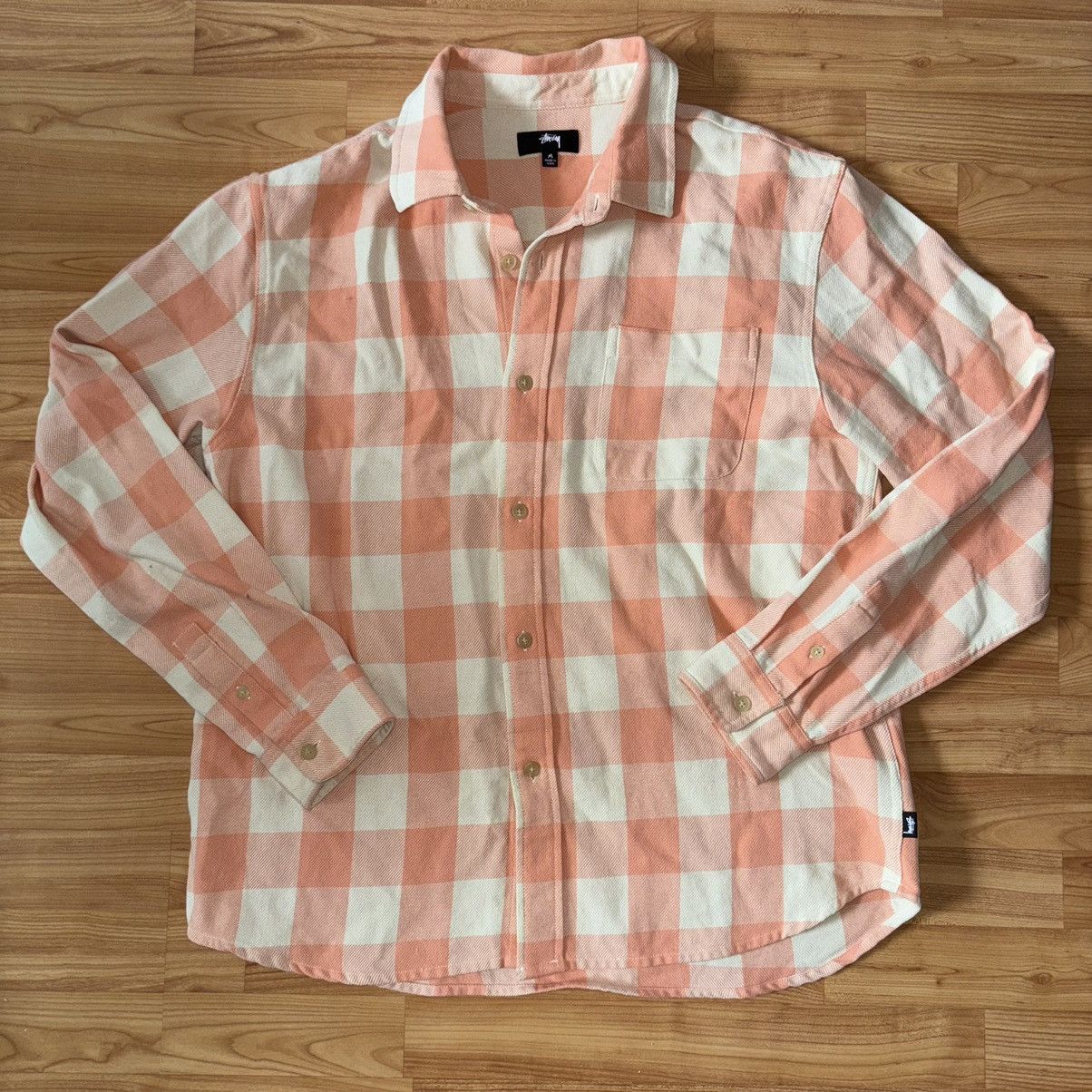 image of Stussy Button Up Flannel Shirt in Pink, Men's (Size Medium)