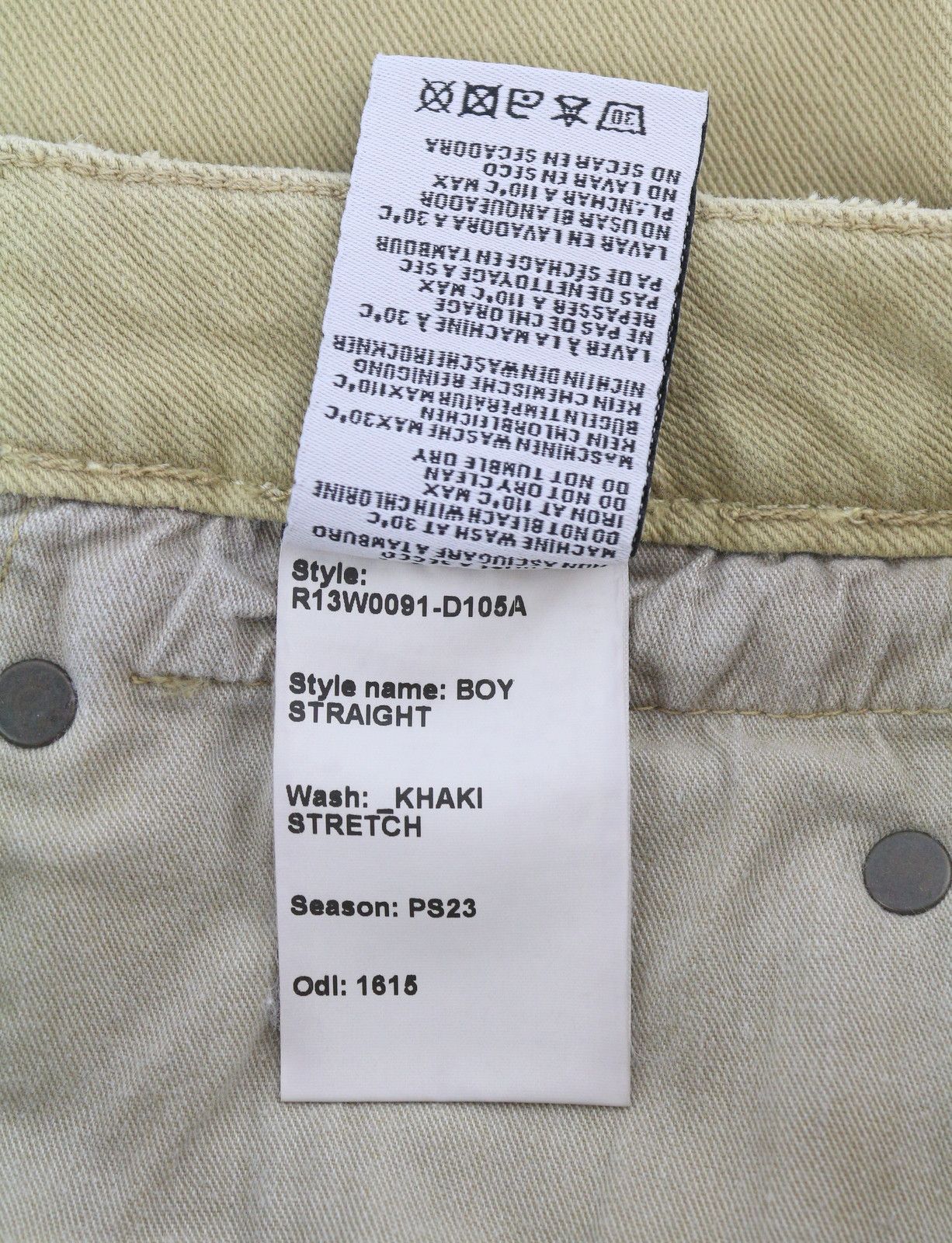 R13 BOY STRAIGHT 24 Khaki Stretchy Washed Ankle Logo 86292 Size 24" / US 00 / IT 34 - 10 Thumbnail