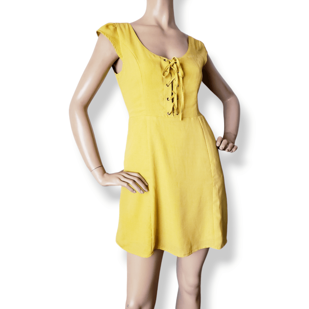 Lulus Lulu's Mustard Yellow Front Lace Up Dress Size M / US 6-8 / IT 42-44 - 1 Thumbnail