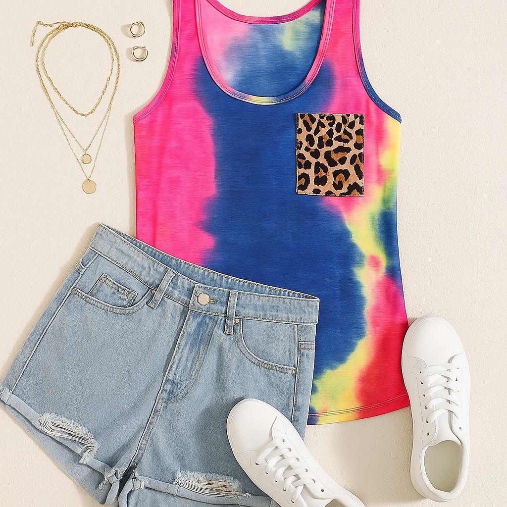 Other CCC Colorful Tie Dye Tank Top Leopard Print Chest Pocket Sle Size S / US 4 / IT 40 - 4 Thumbnail