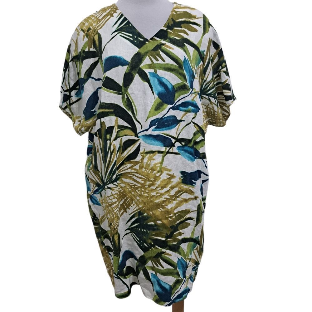 Chicos Chico's Linen Palm Print Tunic Wedge Short Dress Multi- Colo Size L / US 10 / IT 46 - 3 Thumbnail