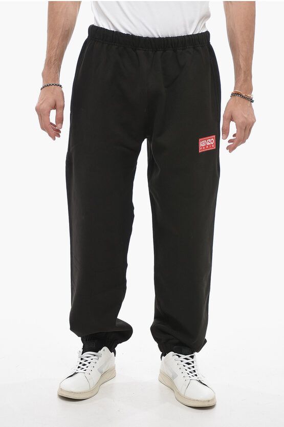 Image of Kenzo Embroidered Logo Brushed Cotton Classic Joggers in Black, Men's (Size 30)